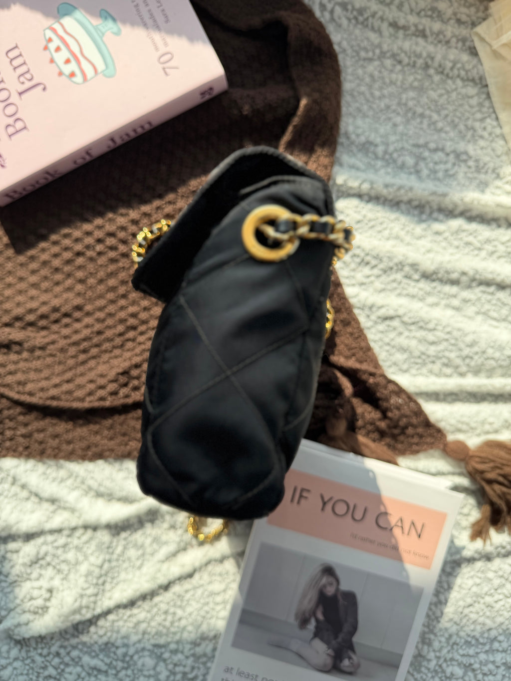 Prada Vintage Fabric Black & Gold Chain Bag