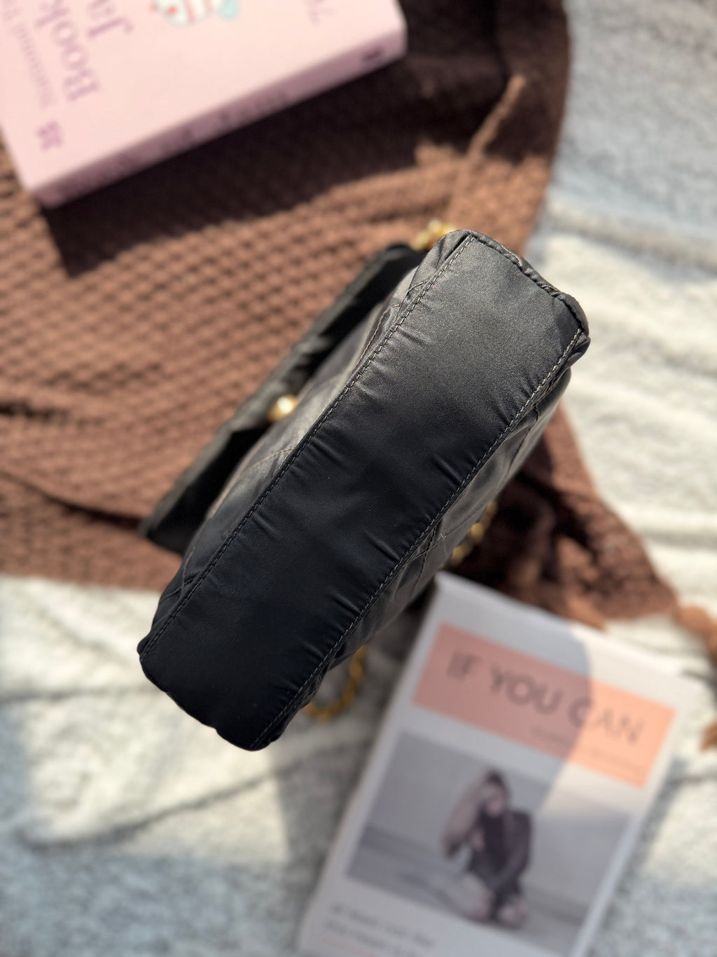 Prada Vintage Fabric Black & Gold Chain Bag