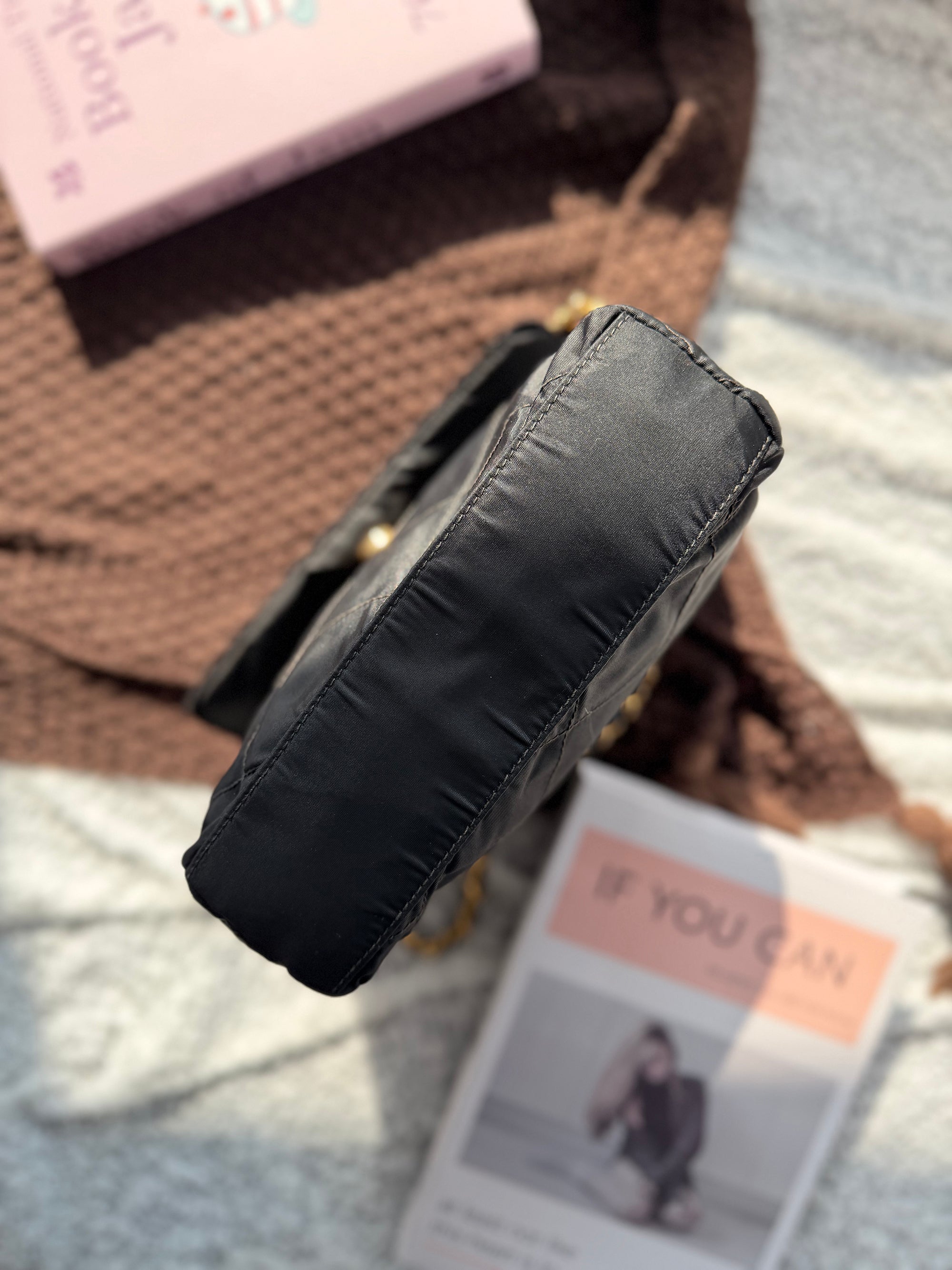 Prada Vintage Fabric Black & Gold Chain Bag