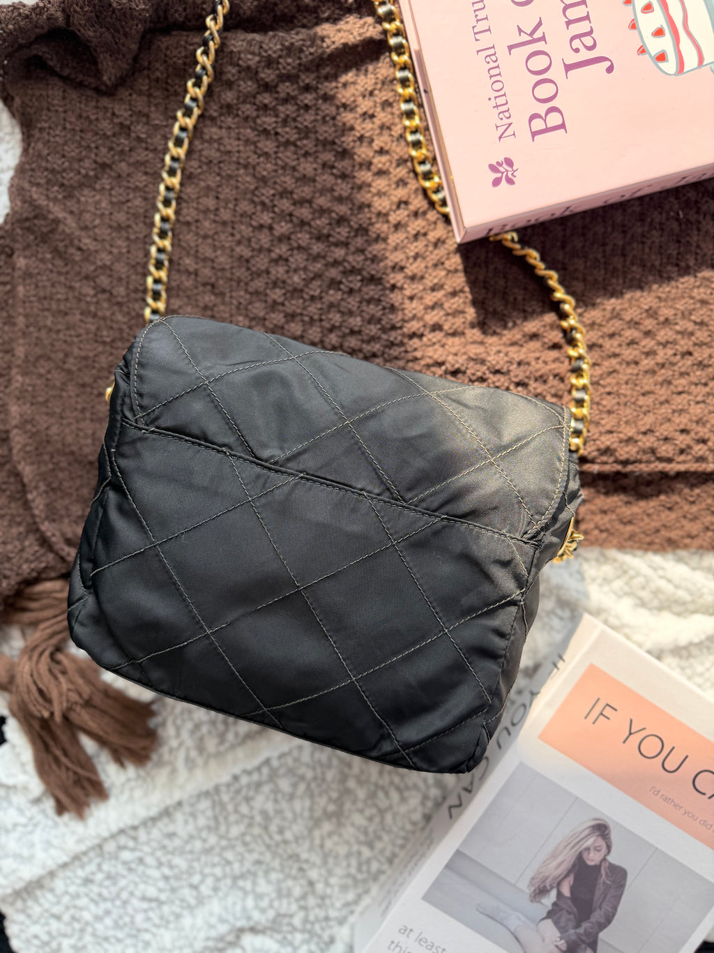 Prada Vintage Fabric Black & Gold Chain Bag