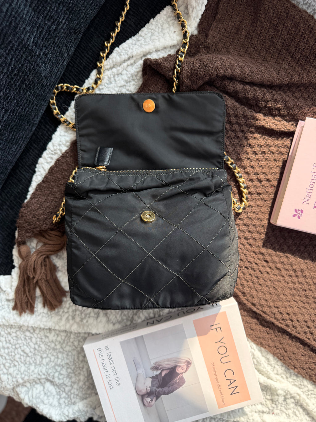 Prada Vintage Fabric Black & Gold Chain Bag