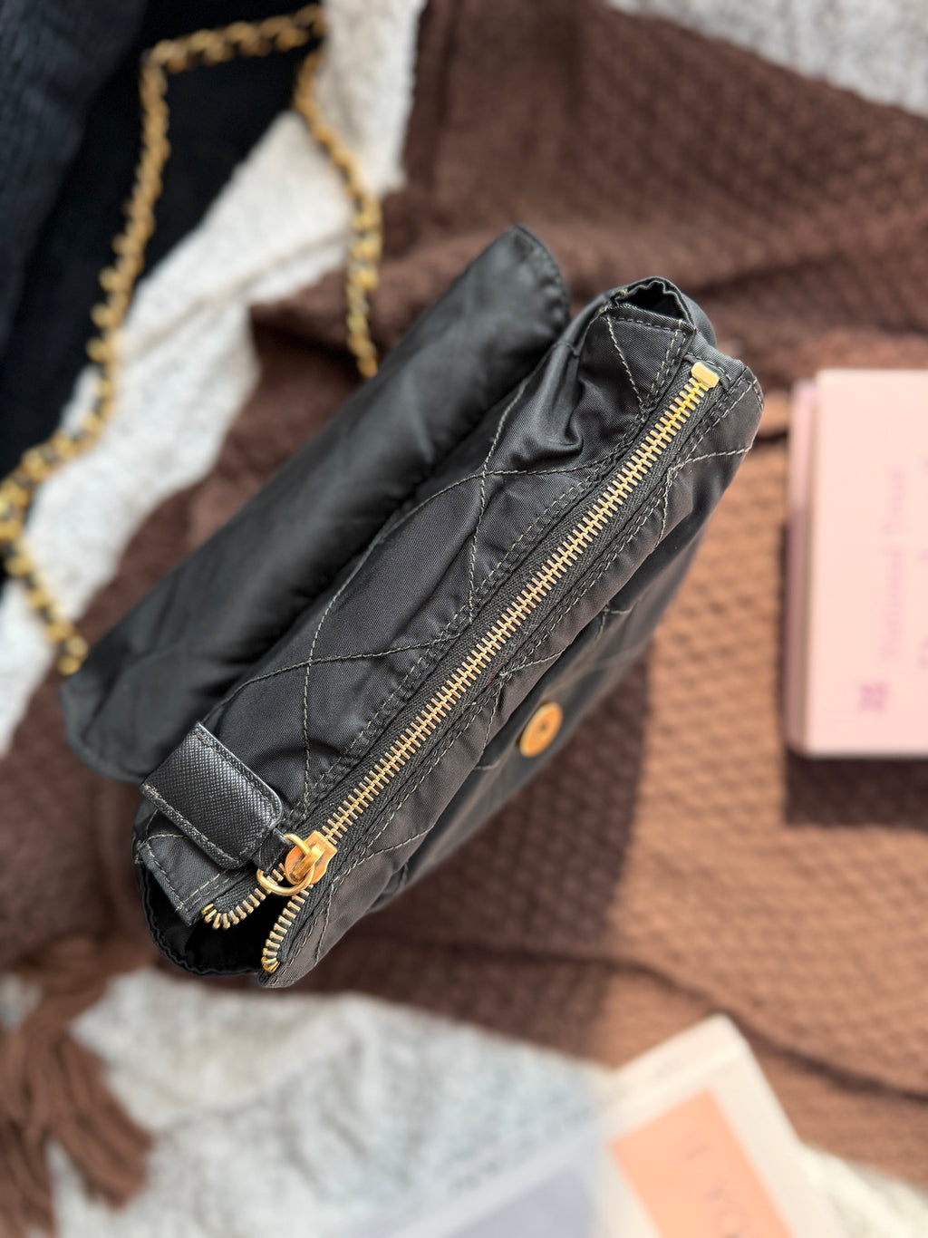 Prada Vintage Fabric Black & Gold Chain Bag