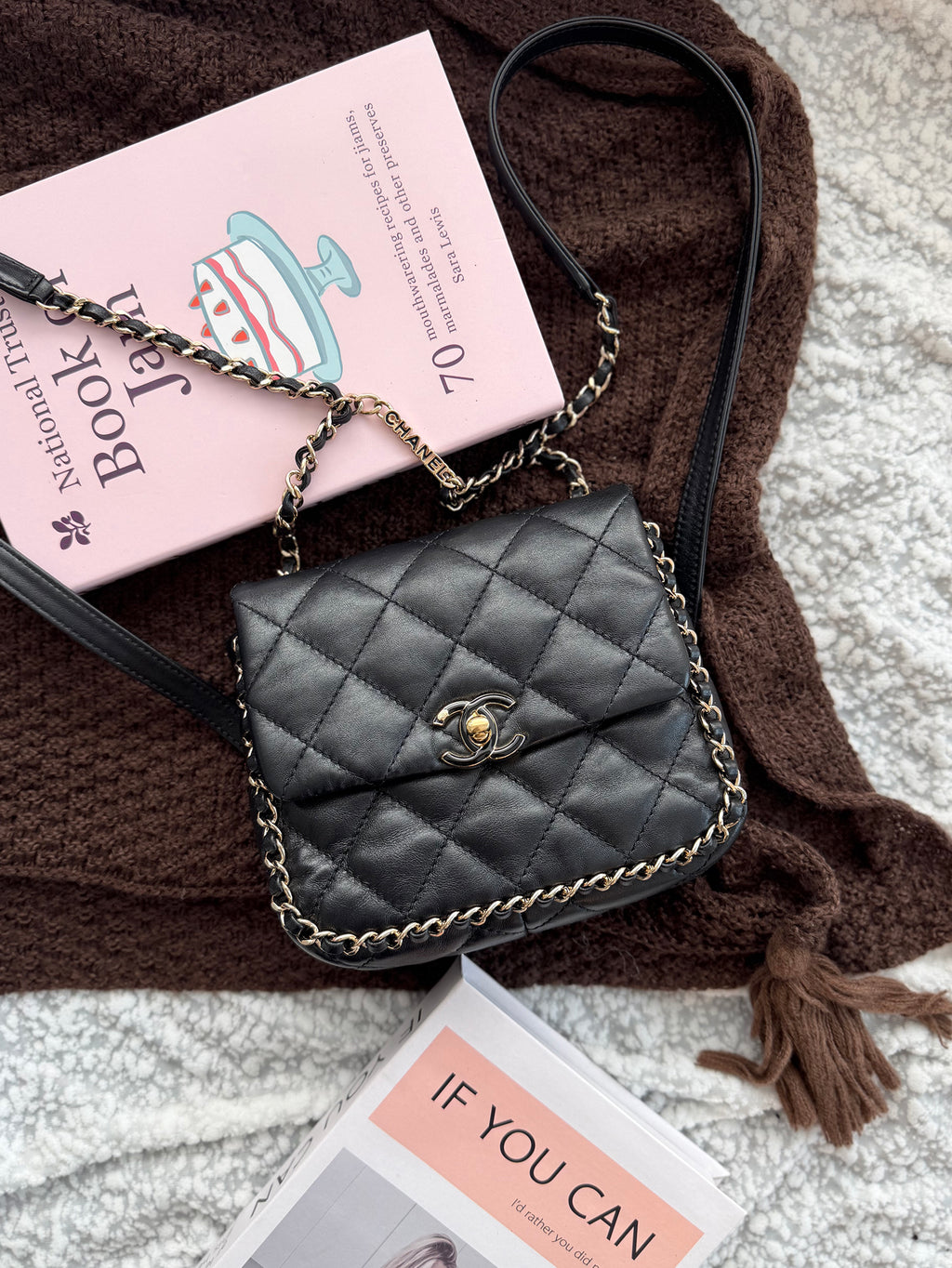 Chanel Black & Gold Quilted Bag with Chain Embellishment, Shoulder & Crossbody Style; Backpack