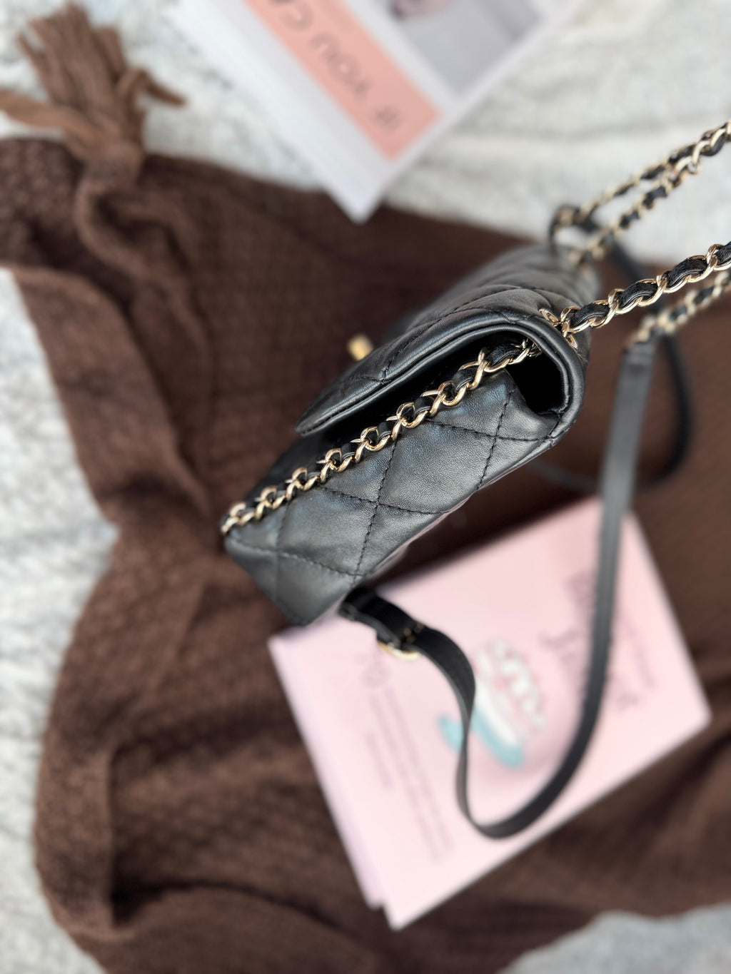 Chanel Black & Gold Quilted Bag with Chain Embellishment, Shoulder & Crossbody Style; Backpack