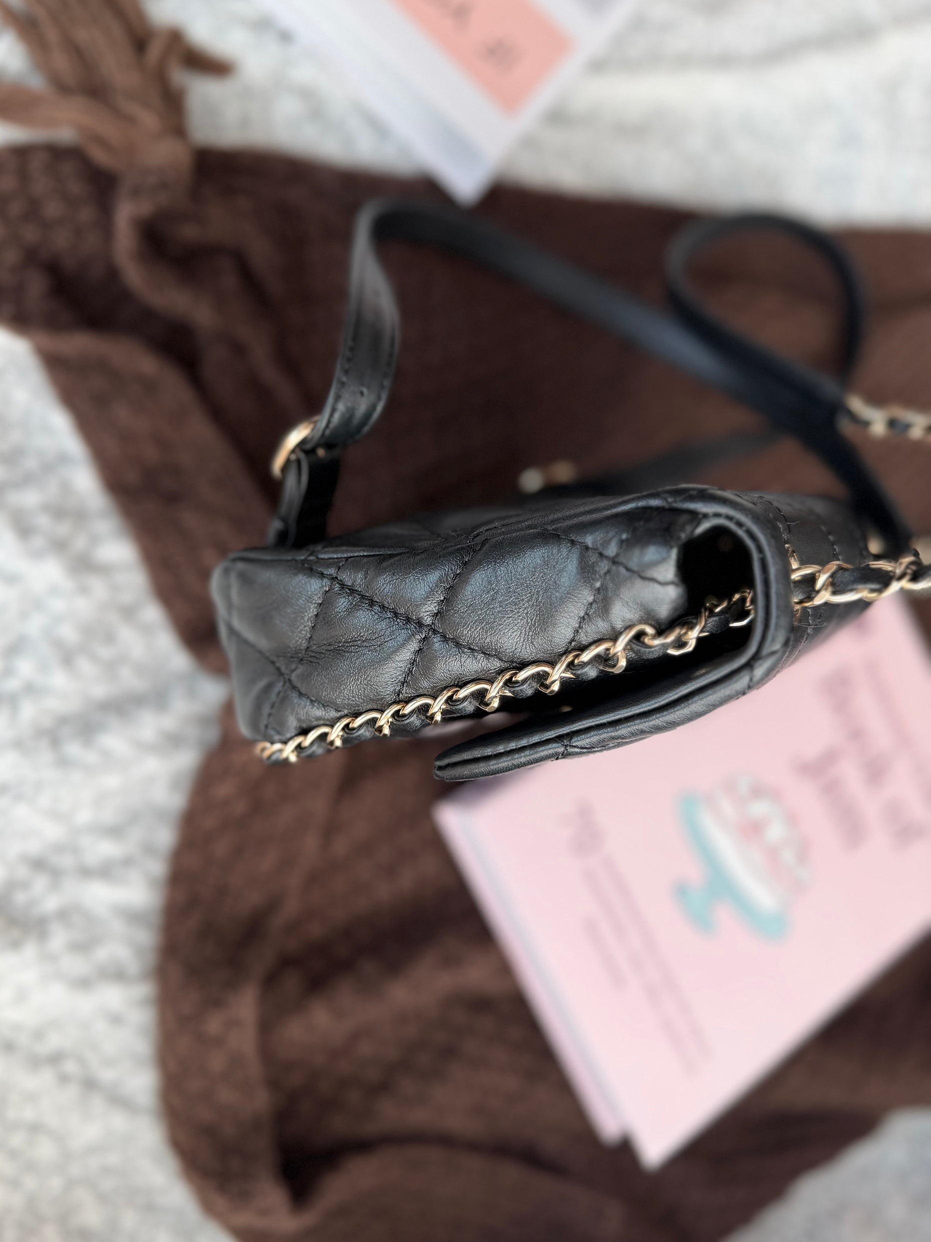 Chanel Black & Gold Quilted Bag with Chain Embellishment, Shoulder & Crossbody Style; Backpack