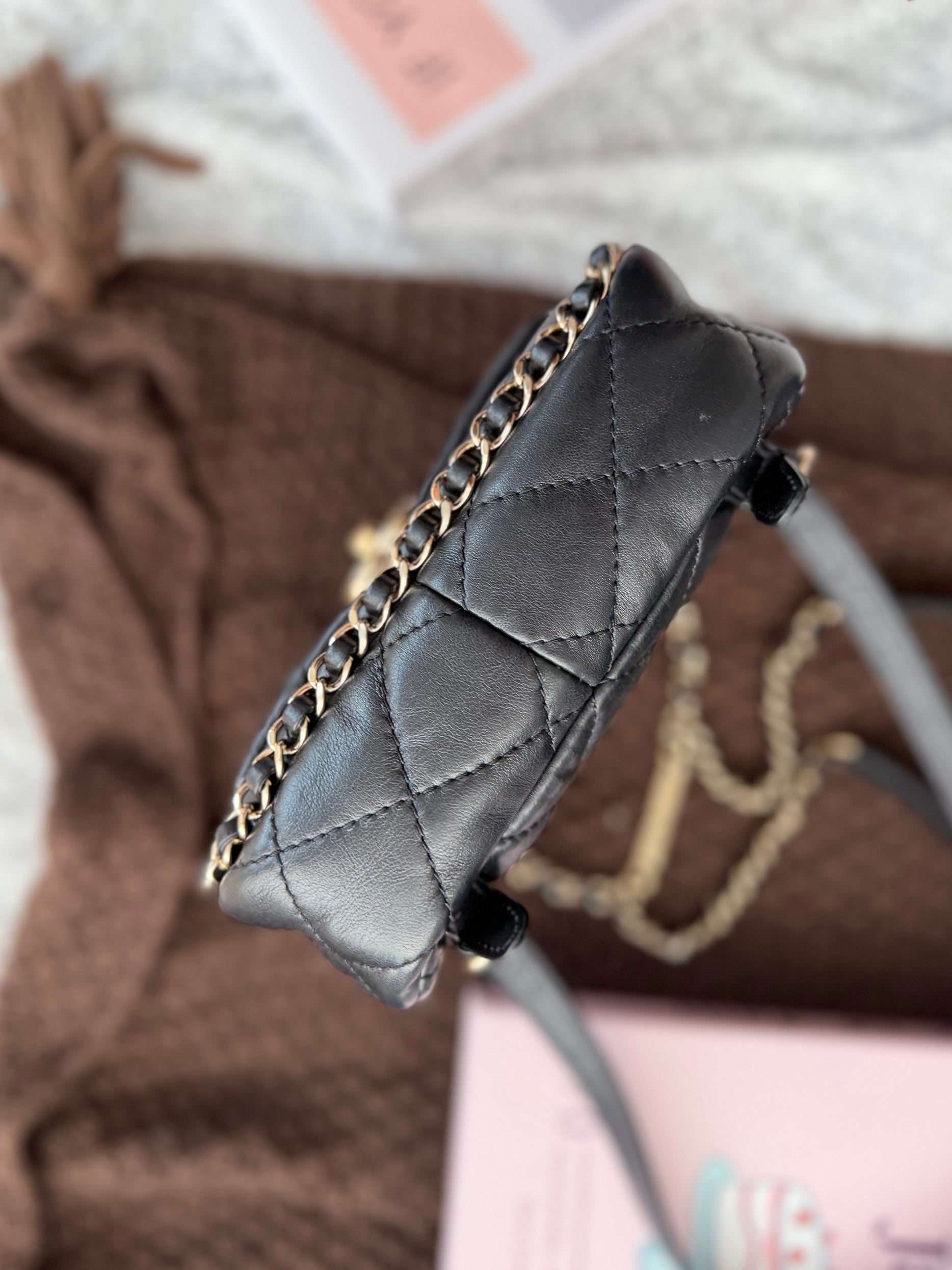 Chanel Black & Gold Quilted Bag with Chain Embellishment, Shoulder & Crossbody Style; Backpack