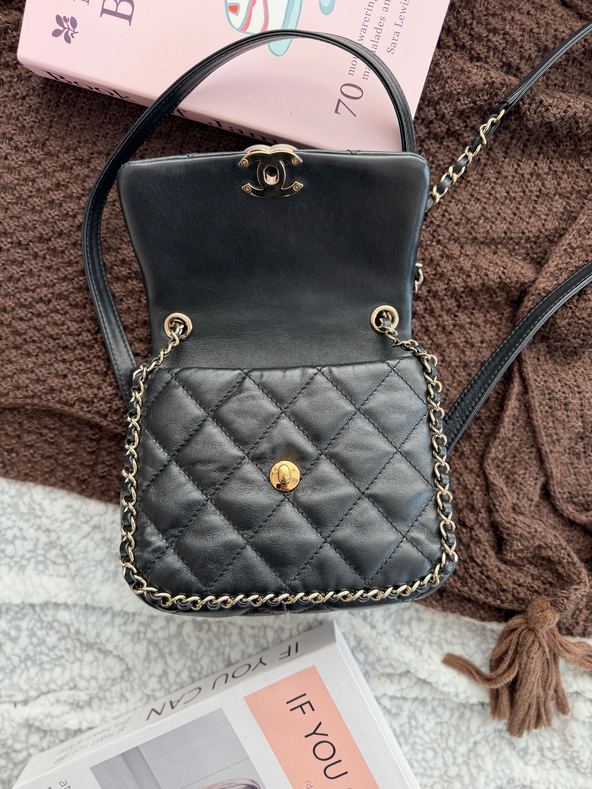 Chanel Black & Gold Quilted Bag with Chain Embellishment, Shoulder & Crossbody Style; Backpack