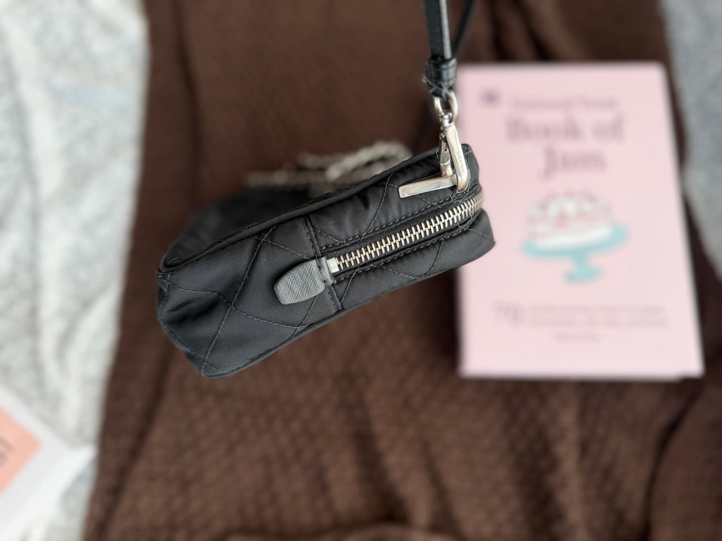 Prada Black & Silver Fabric Handbag with Shoulder Strap