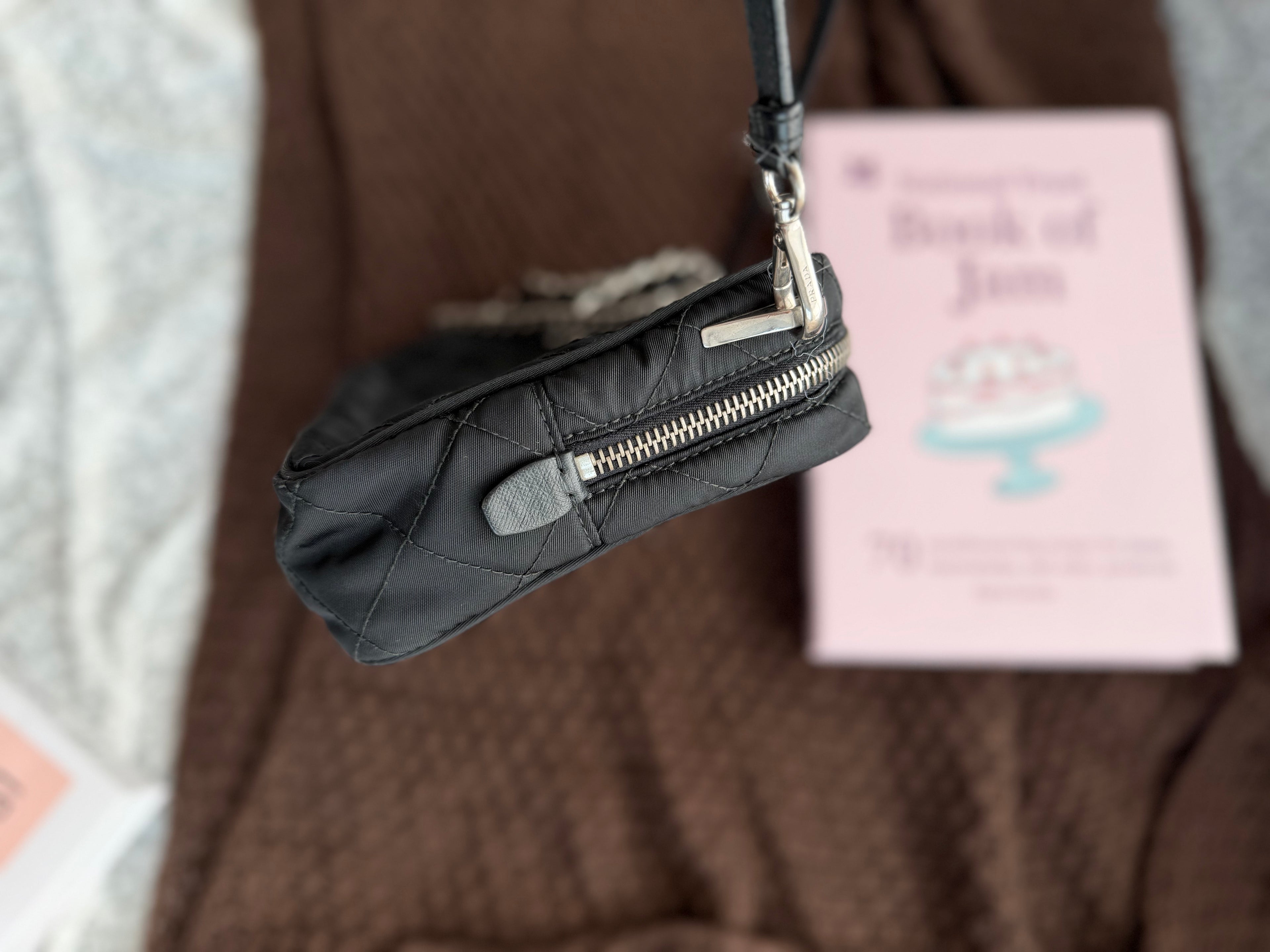 Prada Black & Silver Fabric Handbag with Shoulder Strap