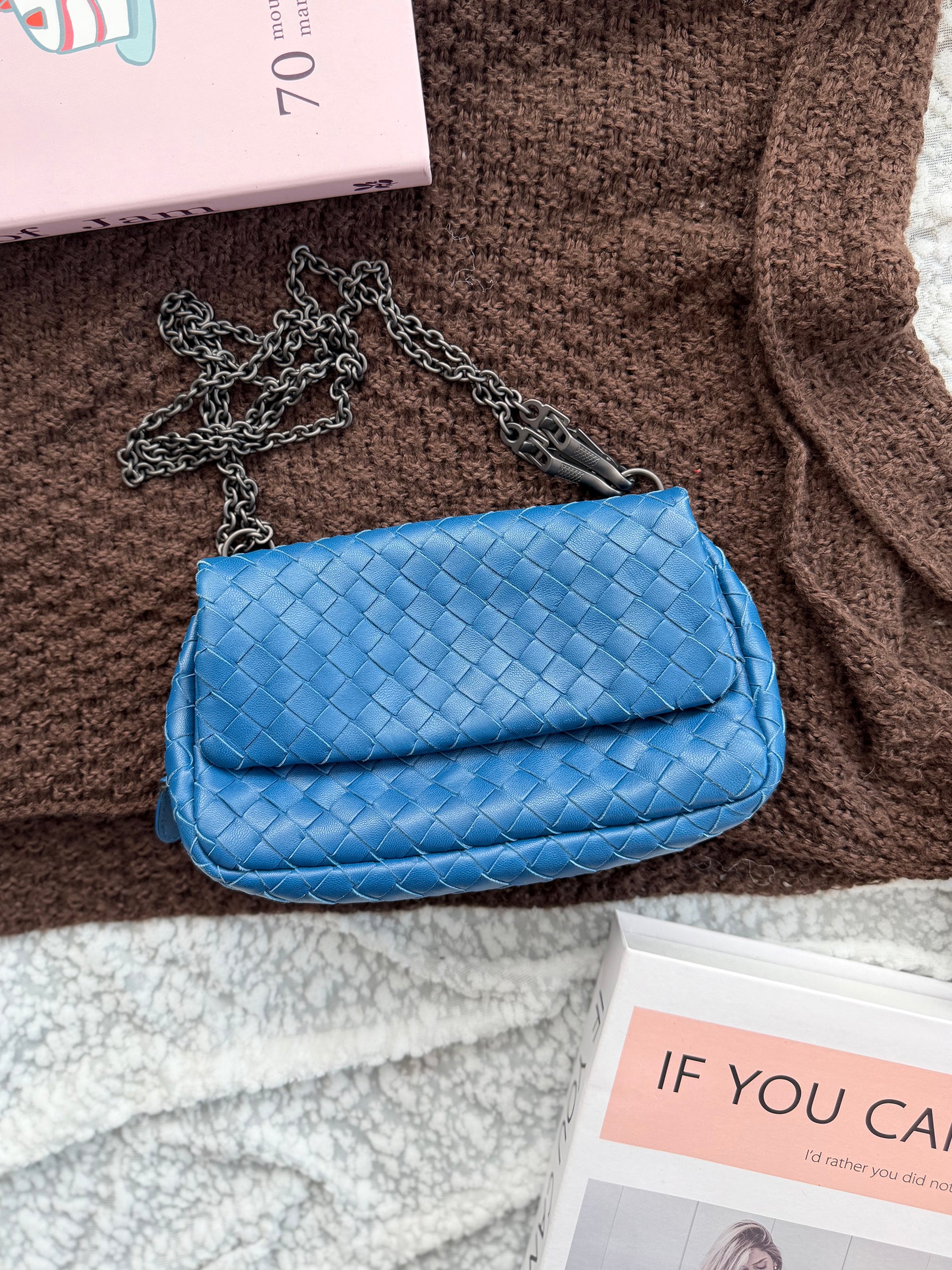Bottega Veneta Classic Woven Blue Shoulder Bag