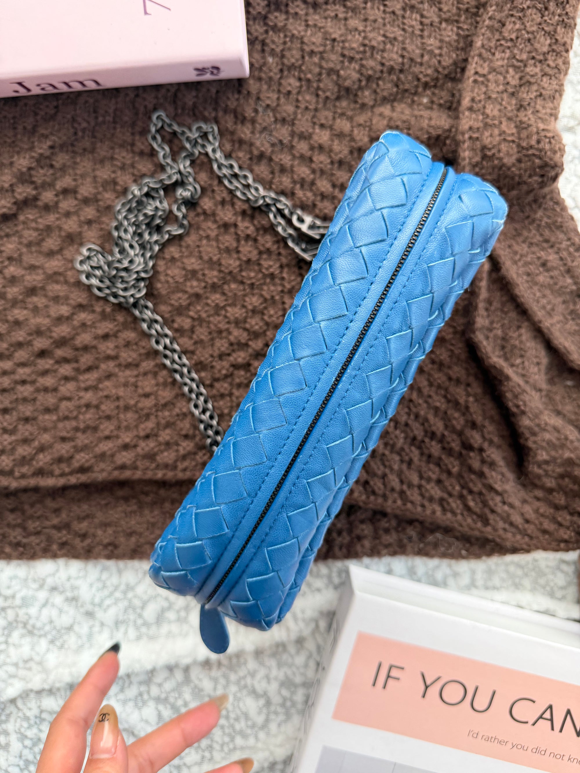 Bottega Veneta Classic Woven Blue Shoulder Bag