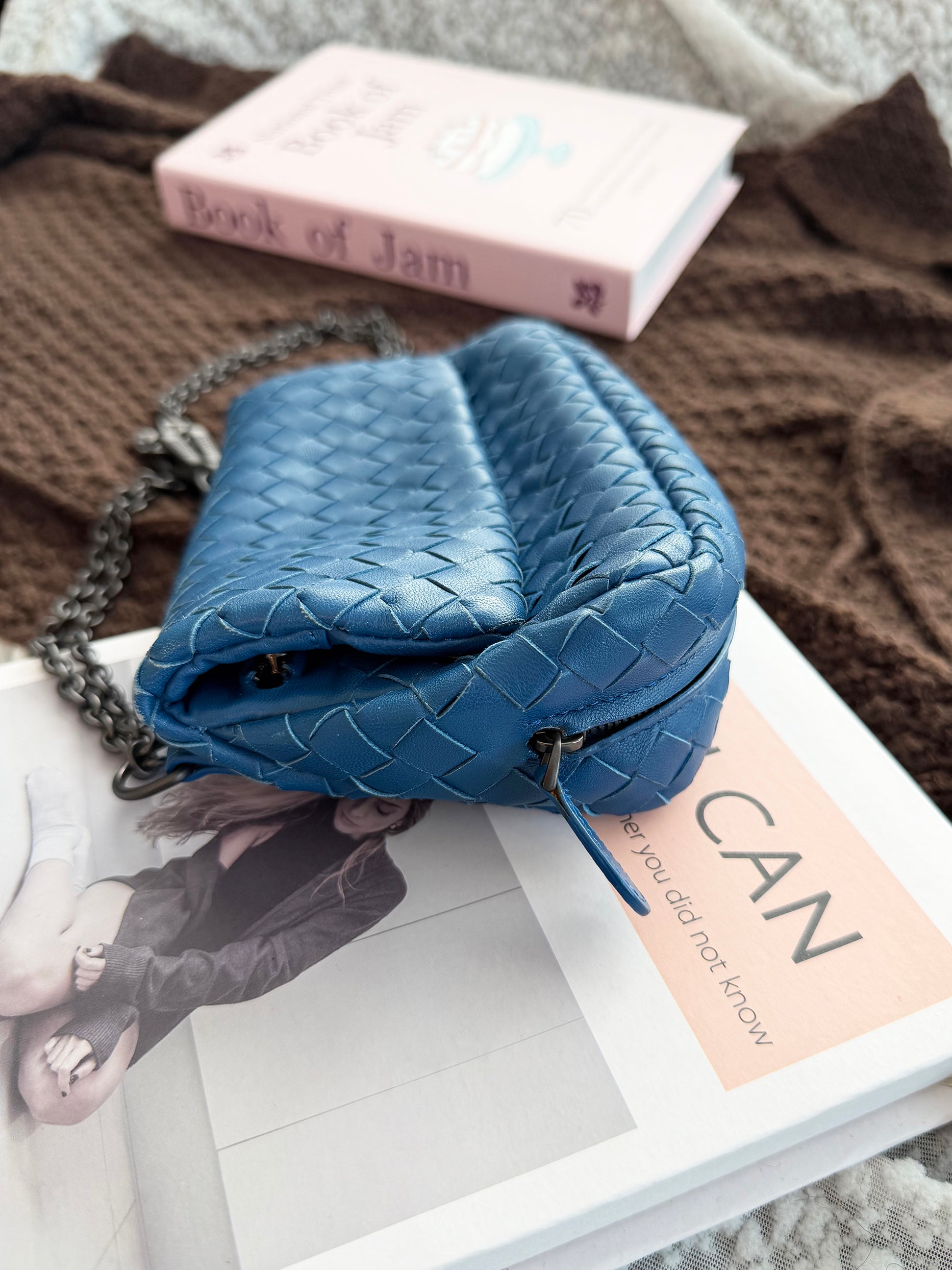 Bottega Veneta Classic Woven Blue Shoulder Bag