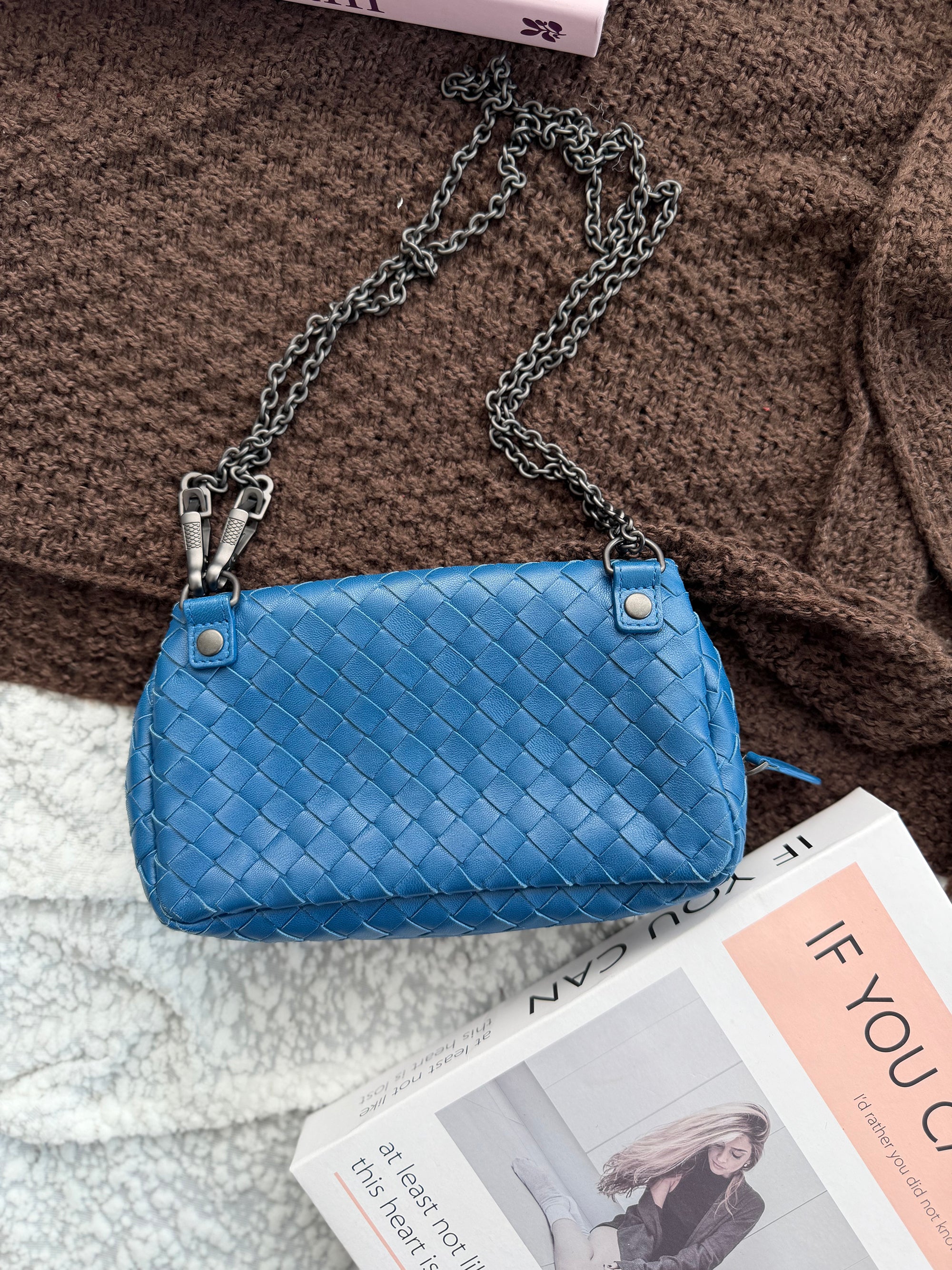 Bottega Veneta Classic Woven Blue Shoulder Bag