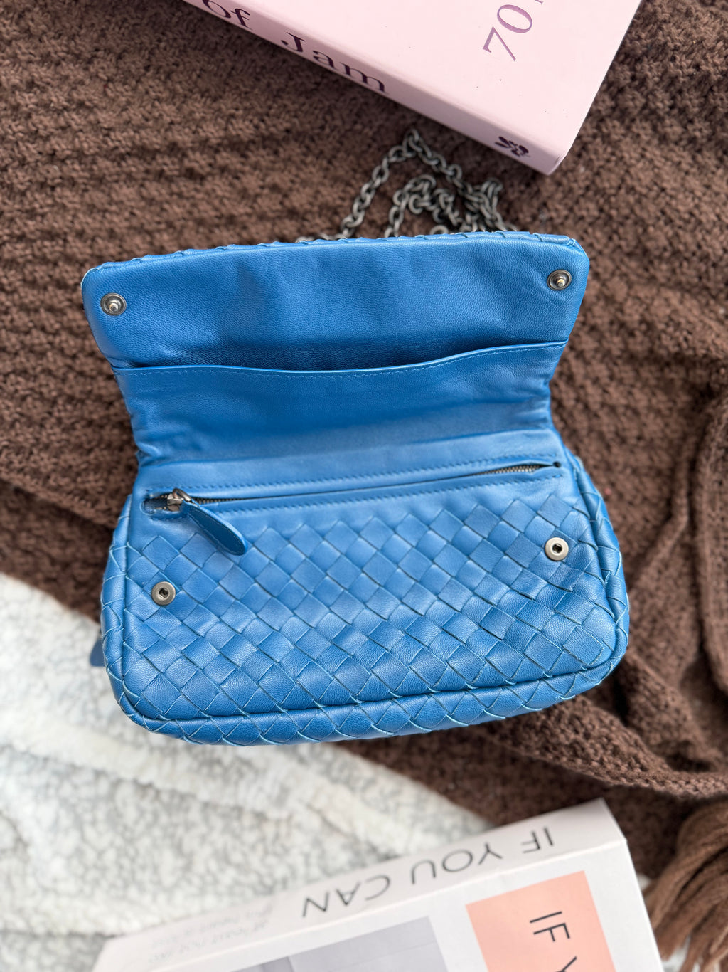 Bottega Veneta Classic Woven Blue Shoulder Bag