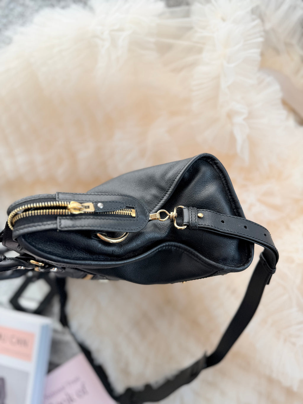 Balenciaga Medium City Bag in Black & Gold Cowhide with Shoulder Strap