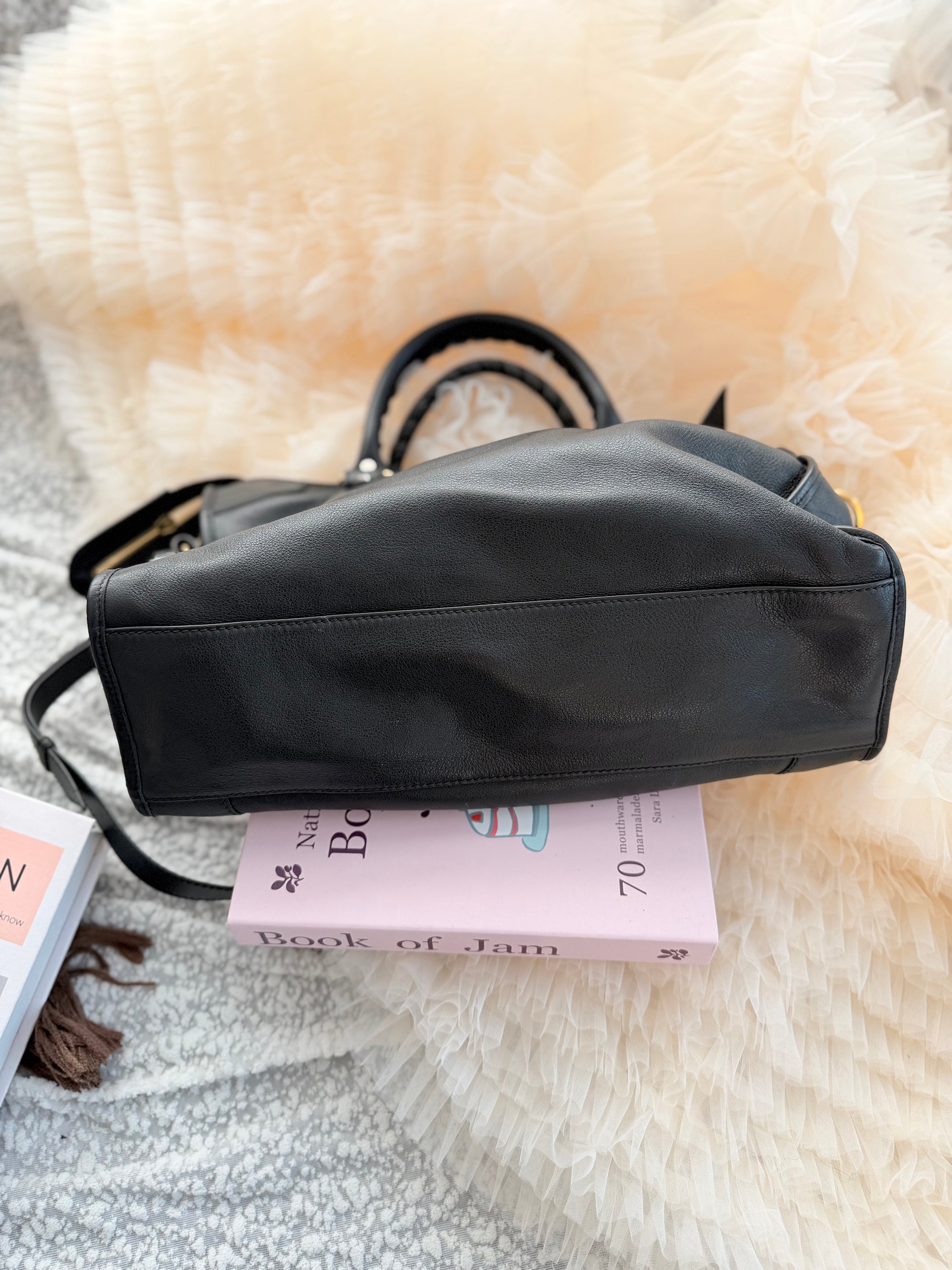 Balenciaga Medium City Bag in Black & Gold Cowhide with Shoulder Strap