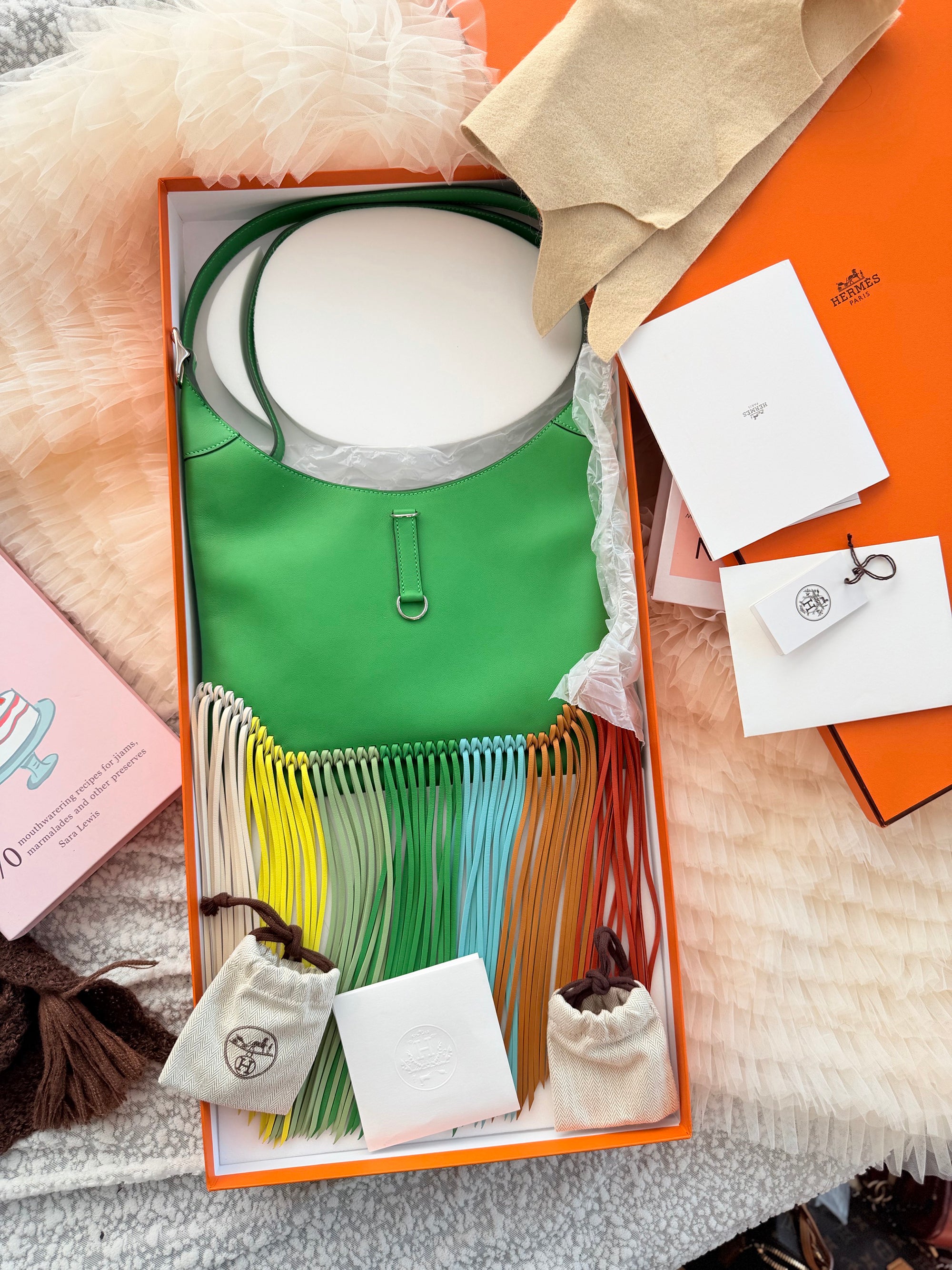 Hermès Runway Rainbow Tassel Shoulder Bag, Bamboo Green Brand New