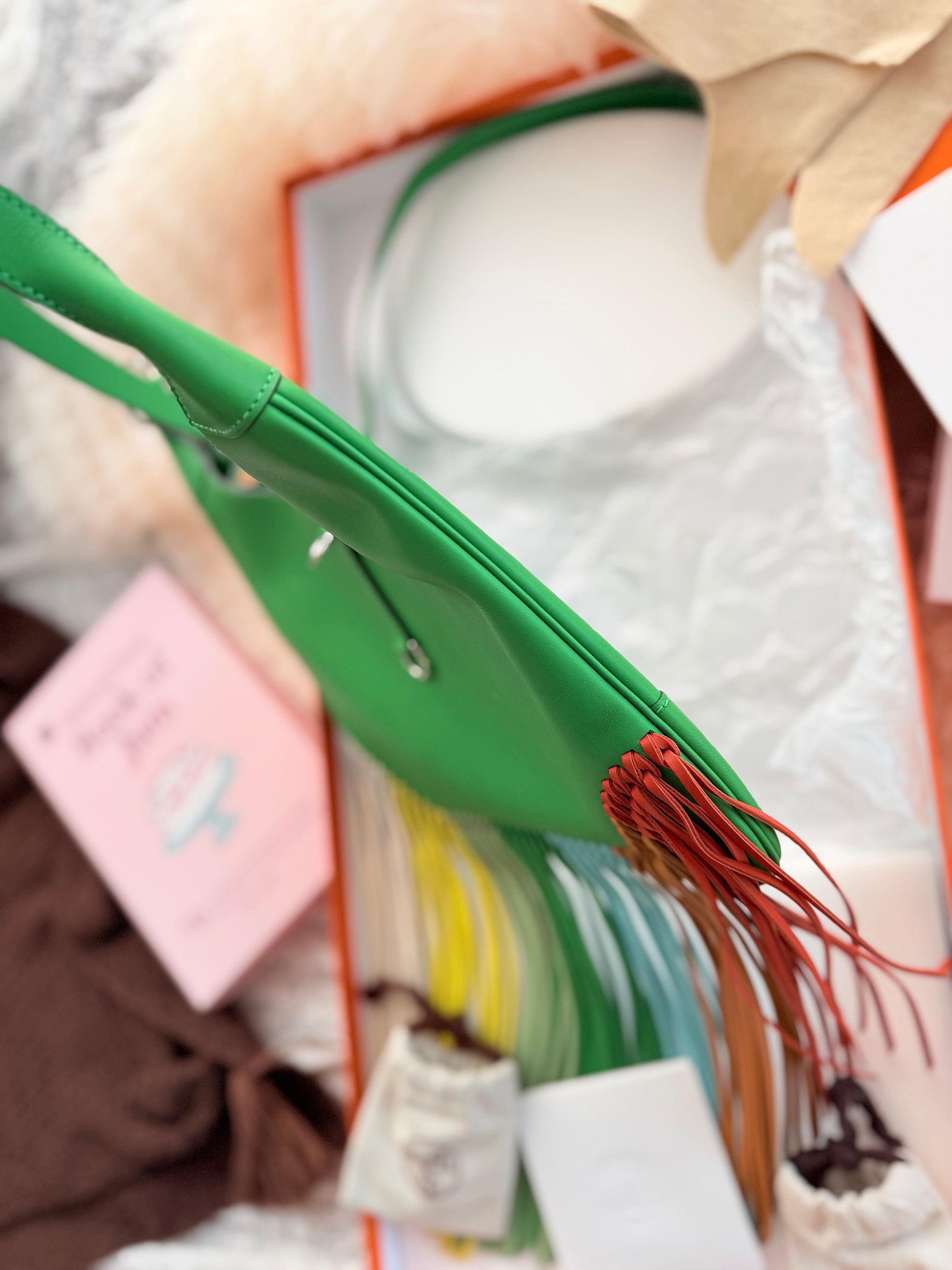 Hermès Runway Rainbow Tassel Shoulder Bag, Bamboo Green Brand New