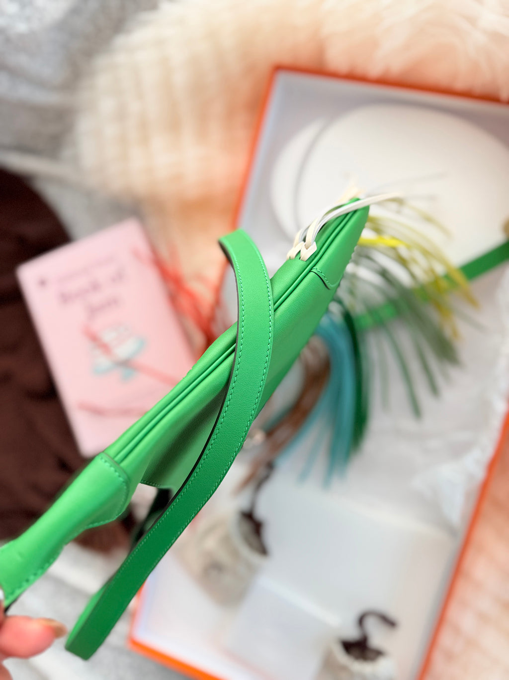 Hermès Runway Rainbow Tassel Shoulder Bag, Bamboo Green Brand New