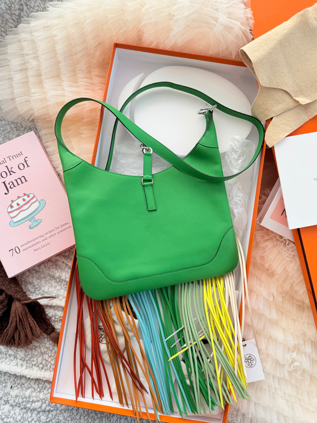 Hermès Runway Rainbow Tassel Shoulder Bag, Bamboo Green Brand New