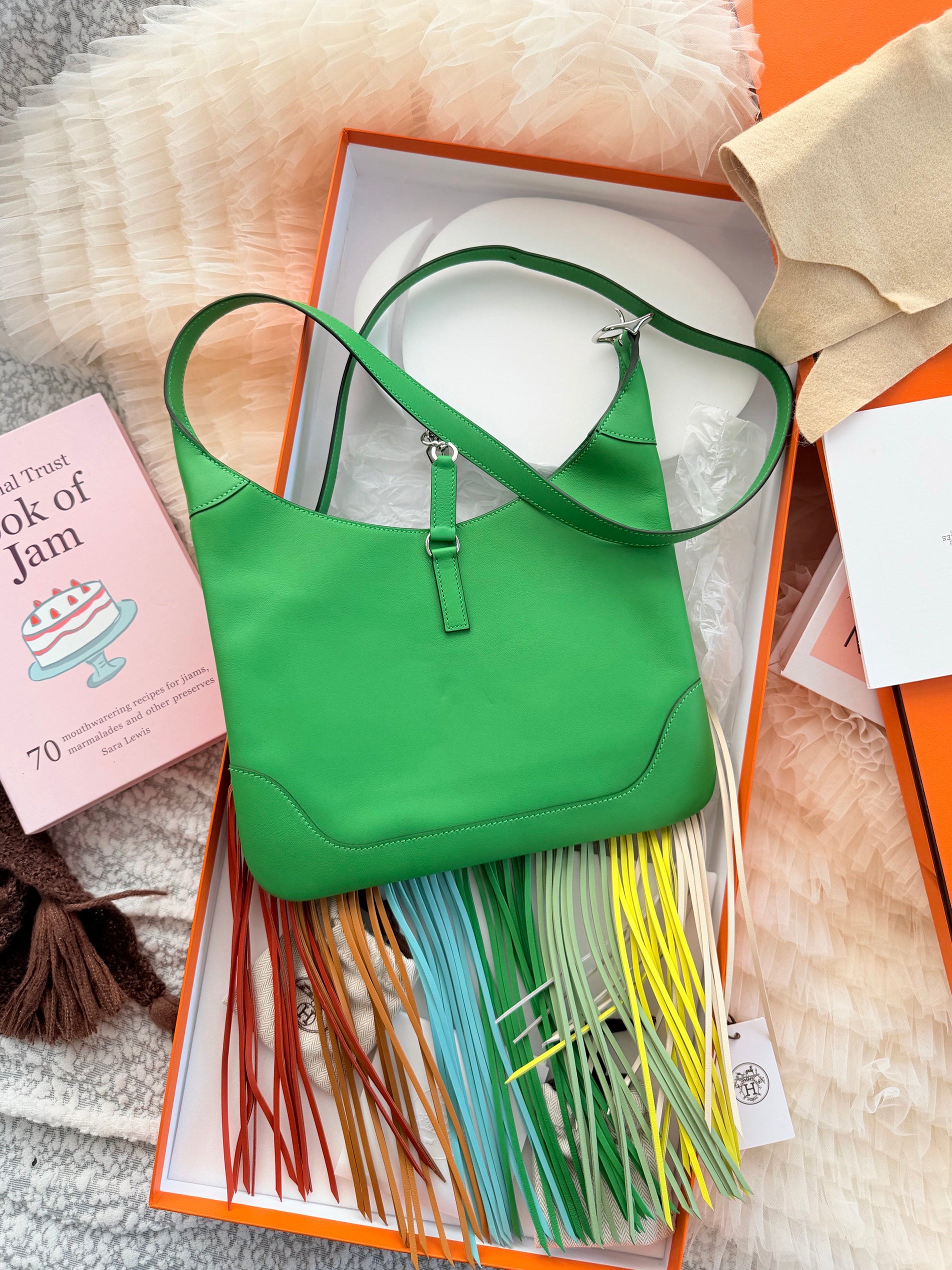 Hermès Runway Rainbow Tassel Shoulder Bag, Bamboo Green Brand New