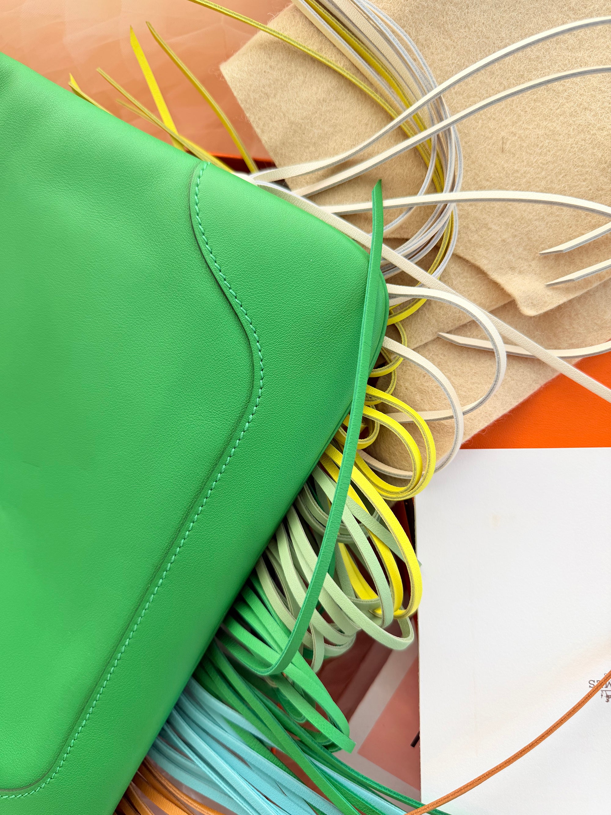 Hermès Runway Rainbow Tassel Shoulder Bag, Bamboo Green Brand New