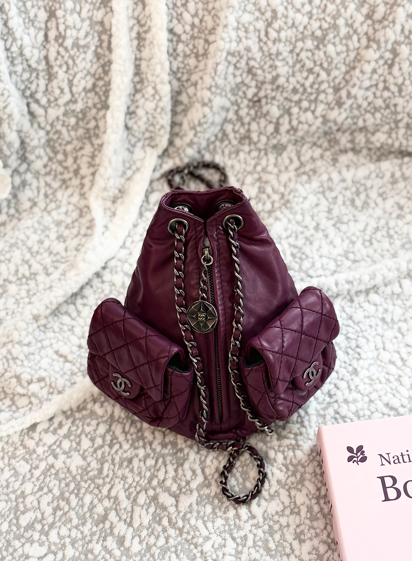 Chanel mini Purple frog-pattern backpack