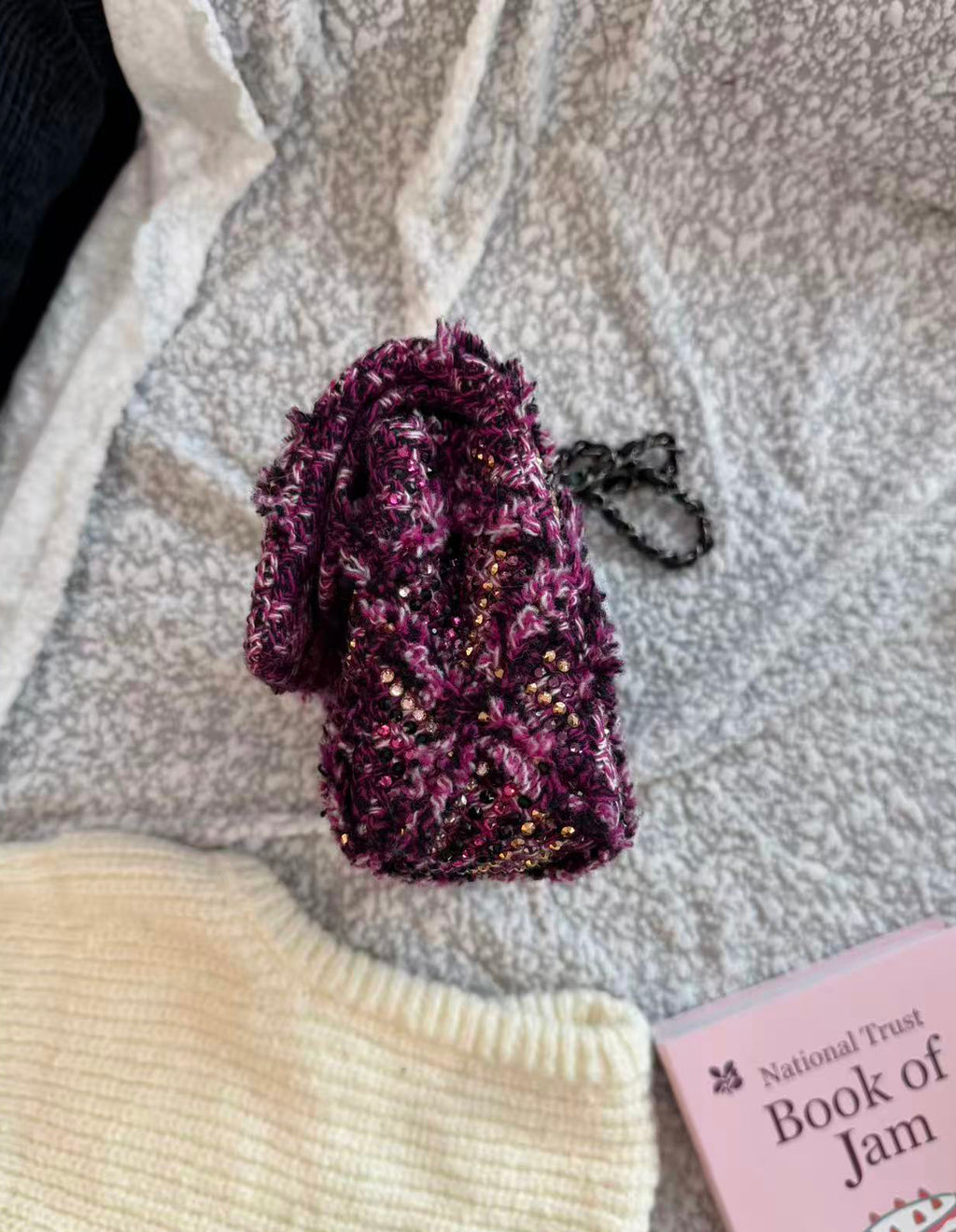 Chanel Crystal Embellished Wool Flap Bag with Chain Strap