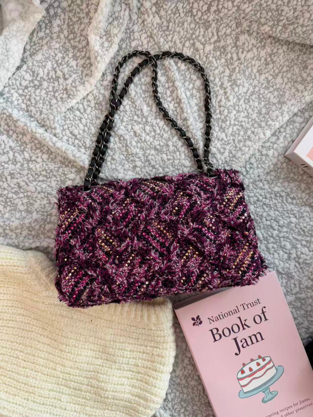 Chanel Crystal Embellished Wool Flap Bag with Chain Strap