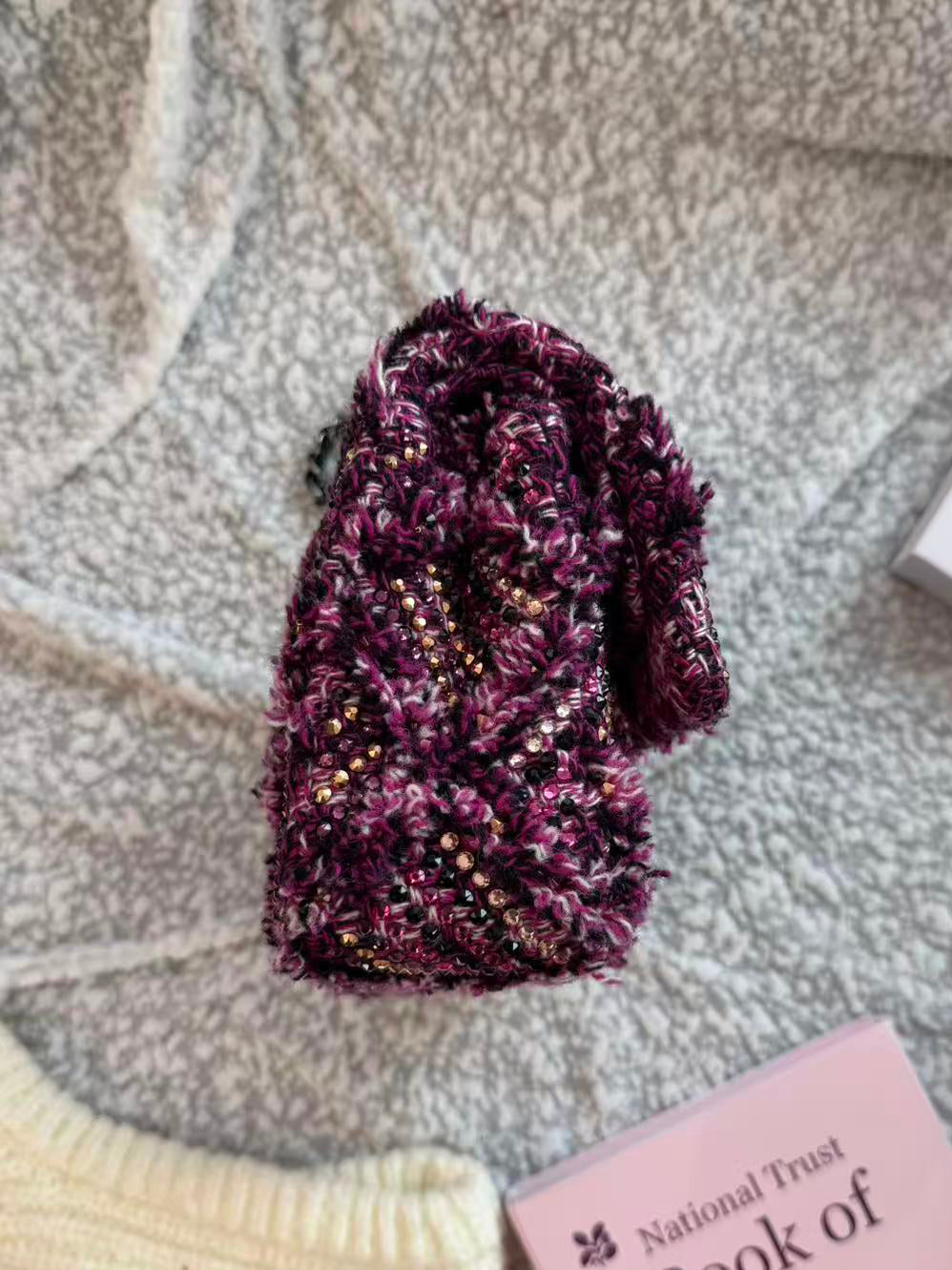 Chanel Crystal Embellished Wool Flap Bag with Chain Strap