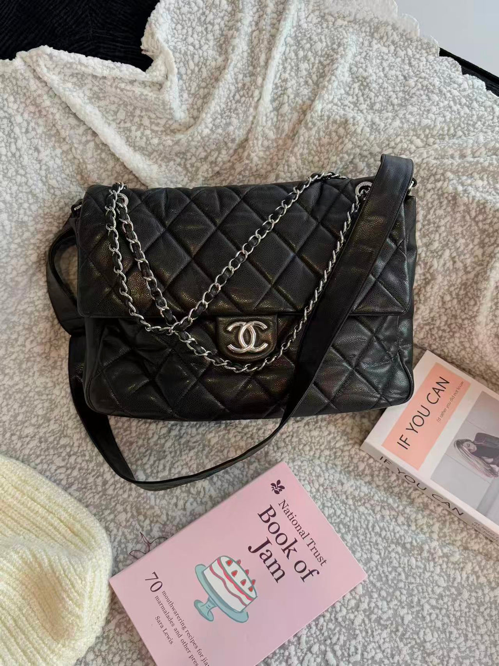 Chanel black and silver cowhide XXXL airport bag