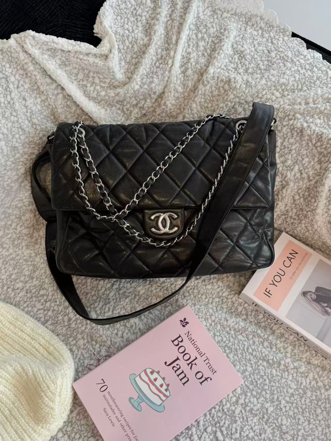 Chanel black and silver cowhide XXXL airport bag
