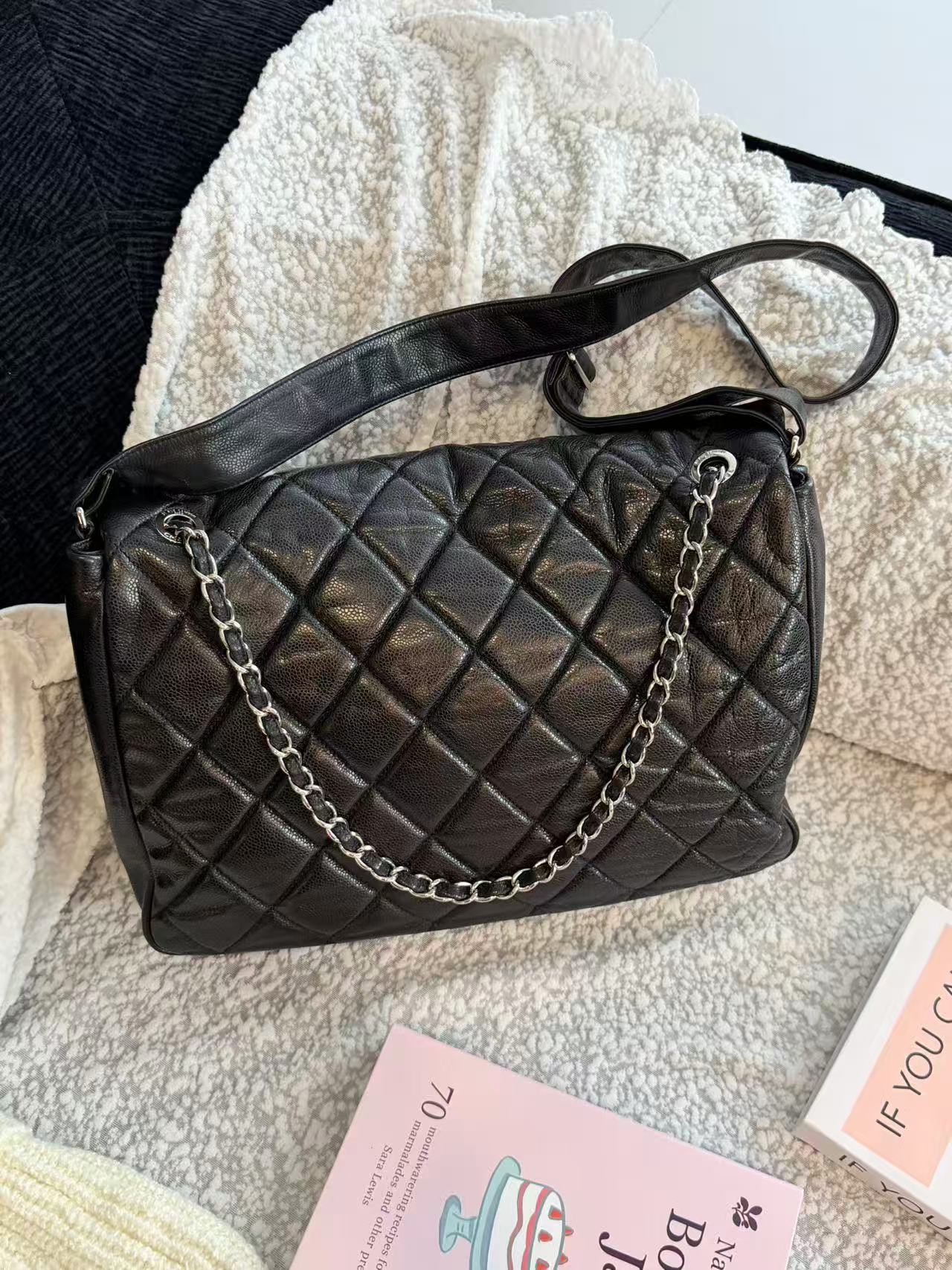 Chanel black and silver cowhide XXXL airport bag