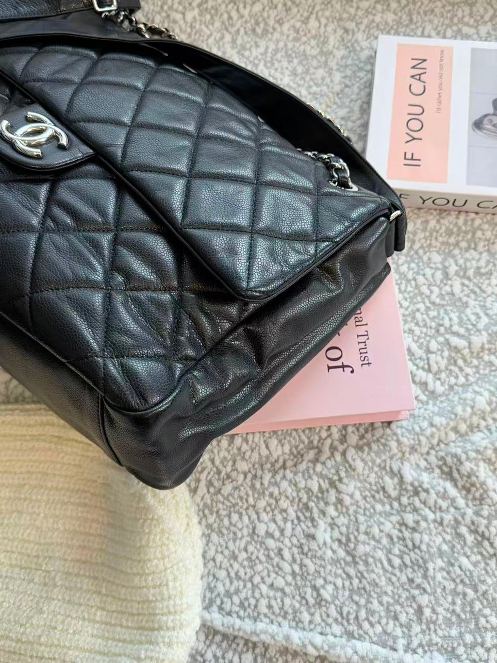 Chanel black and silver cowhide XXXL airport bag