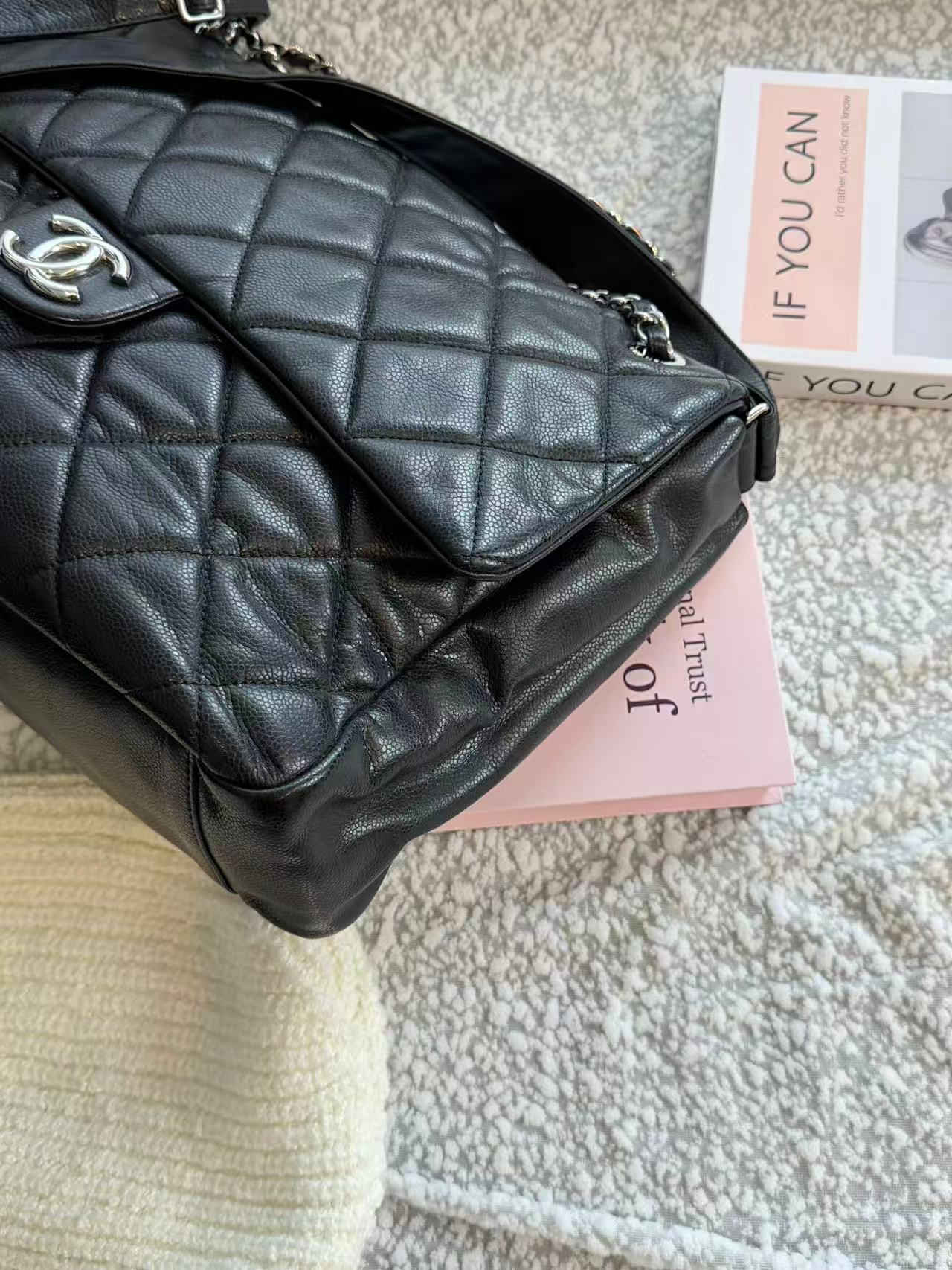 Chanel black and silver cowhide XXXL airport bag