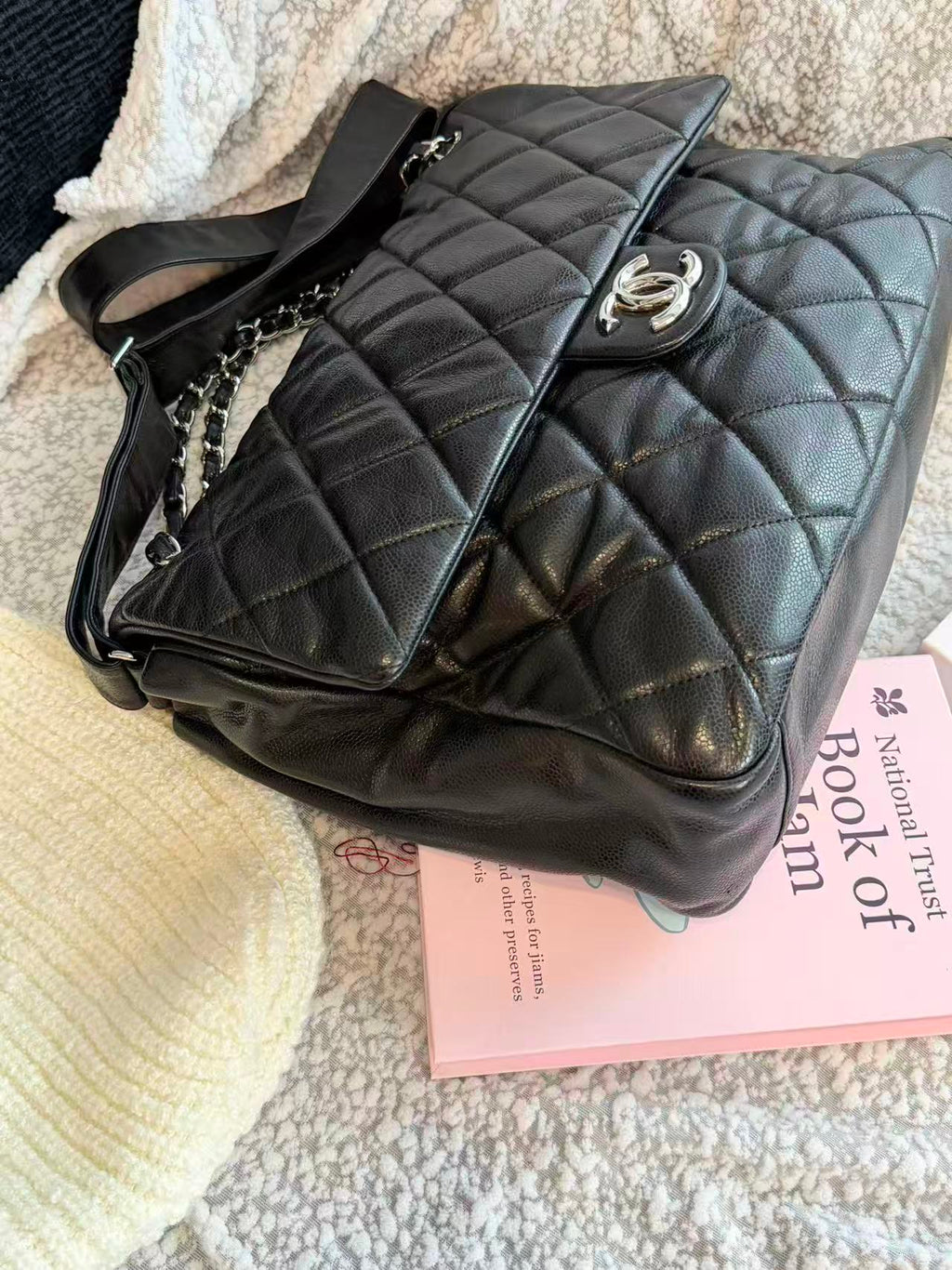 Chanel black and silver cowhide XXXL airport bag