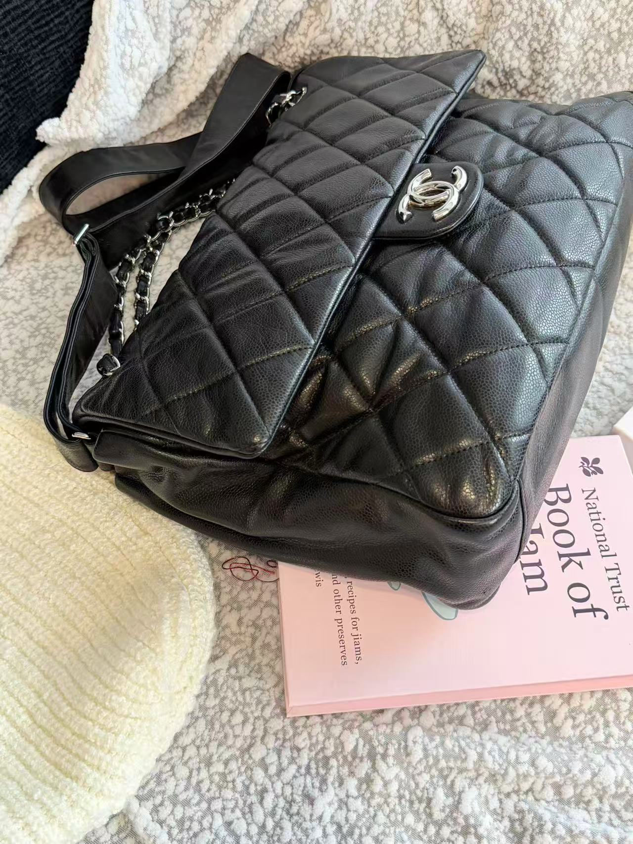 Chanel black and silver cowhide XXXL airport bag