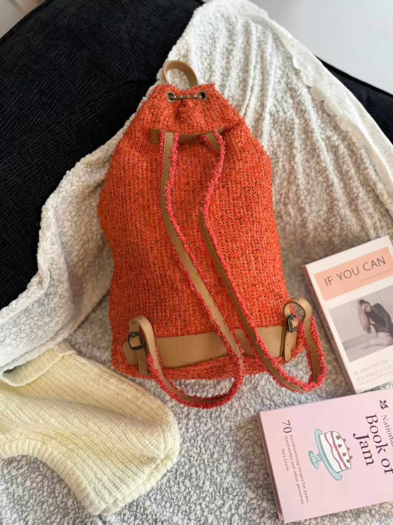 Chanel Salzburg Collection Orange Wool Coco Portrait Bucket Bag