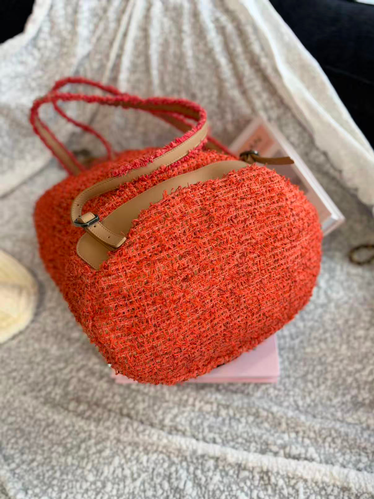 Chanel Salzburg Collection Orange Wool Coco Portrait Bucket Bag