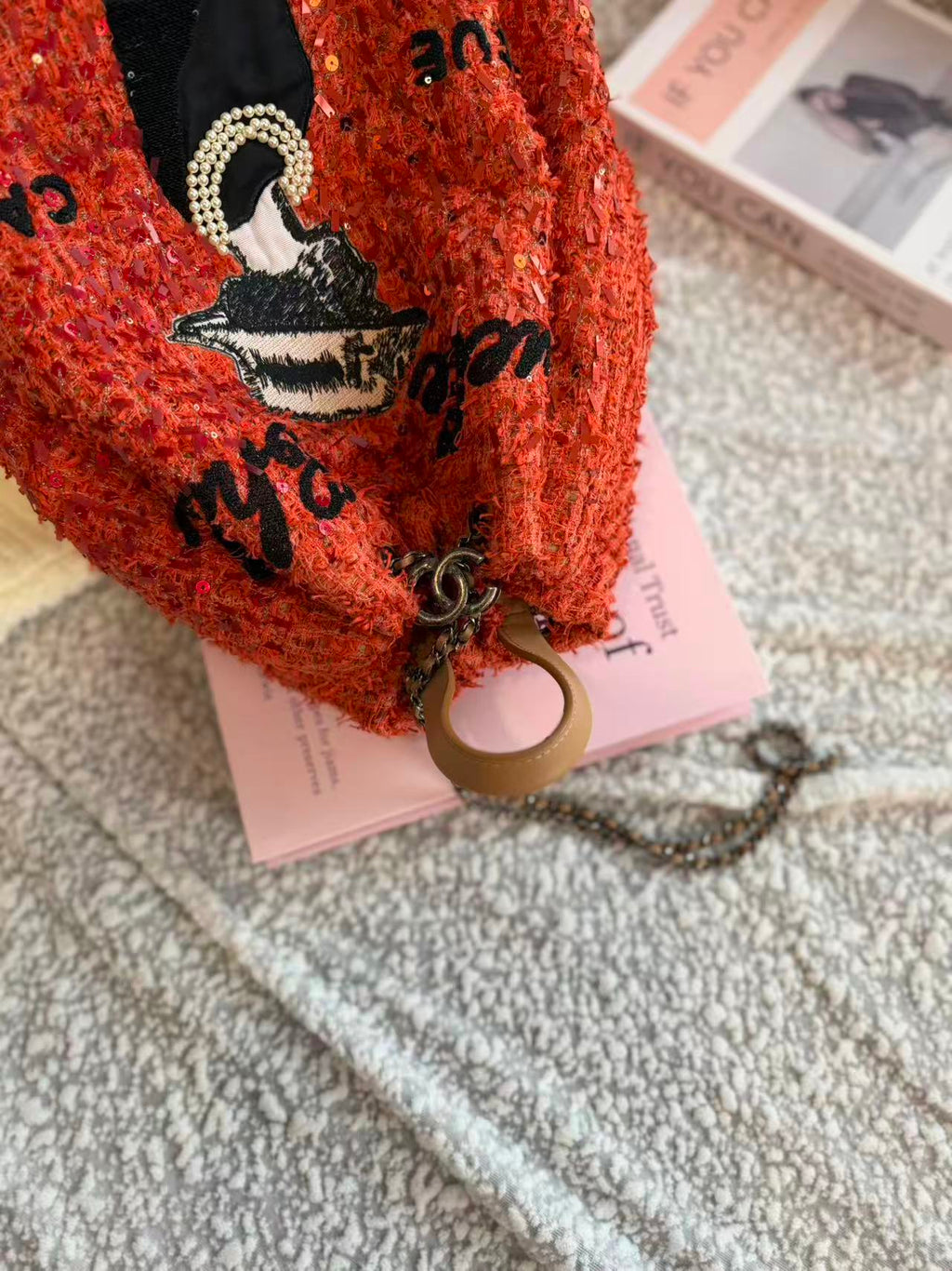 Chanel Salzburg Collection Orange Wool Coco Portrait Bucket Bag