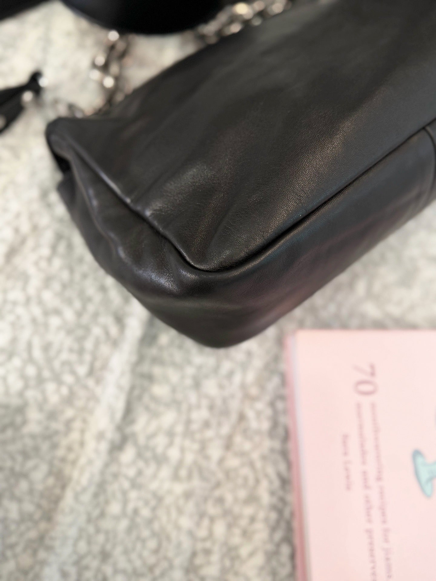 Chanel Black Silver Sheepskin Thick Chain Shoulder Bag (Strap Added Later)