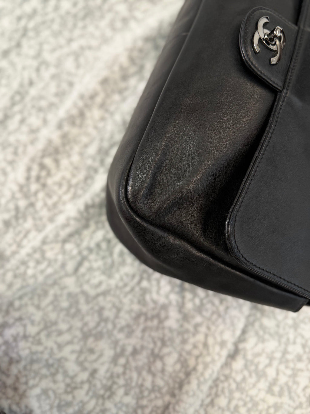 Chanel Black Silver Sheepskin Thick Chain Shoulder Bag (Strap Added Later)