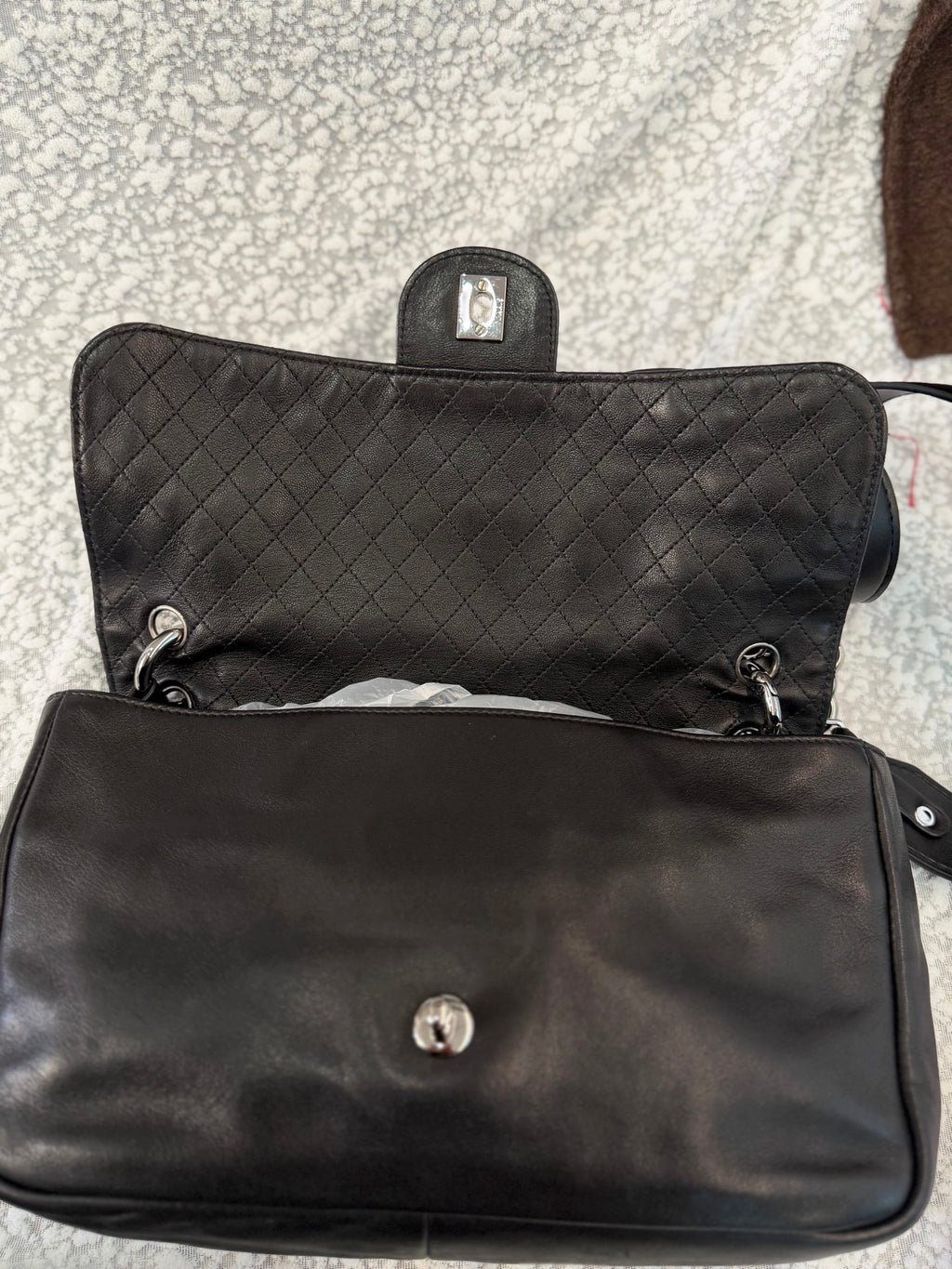 Chanel Black Silver Sheepskin Thick Chain Shoulder Bag (Strap Added Later)