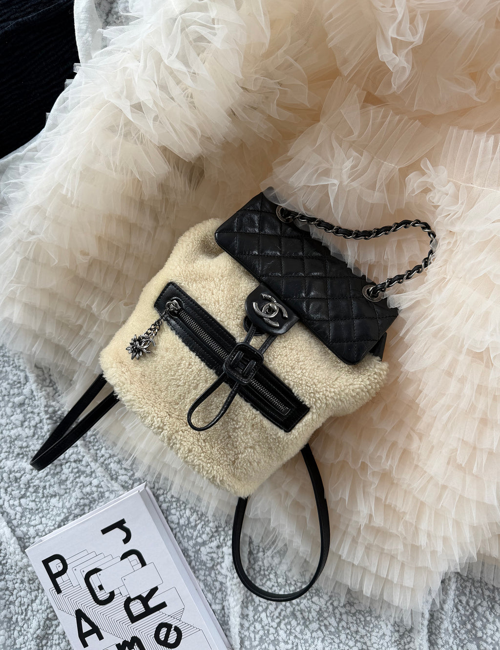 Chanel Salzburg Collection Shearling patchwork waxed leather backpack