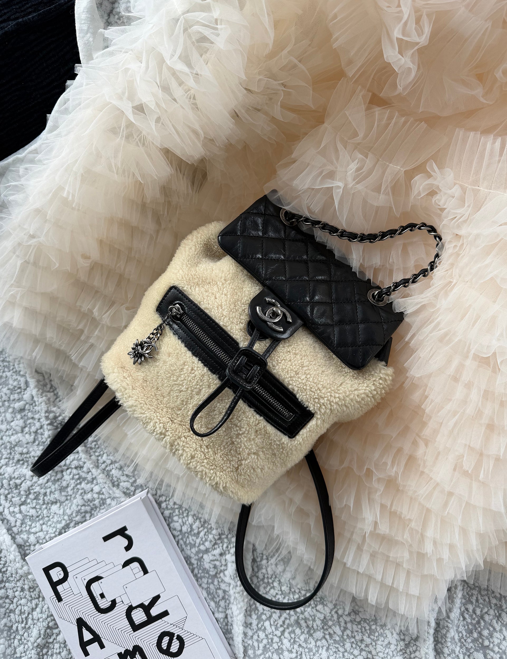 Chanel Salzburg Collection Shearling patchwork waxed leather backpack