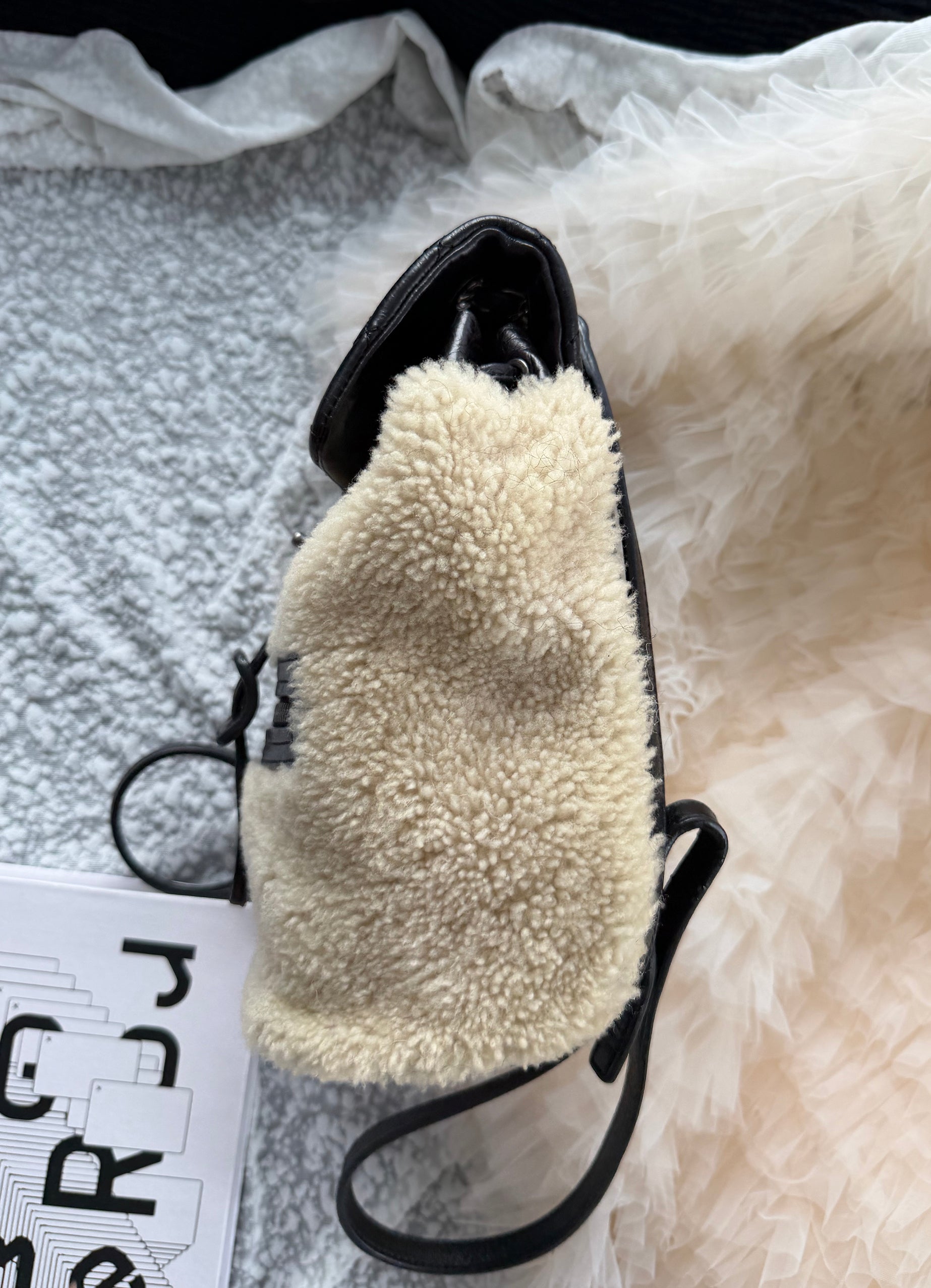 Chanel Salzburg Collection Shearling patchwork waxed leather backpack