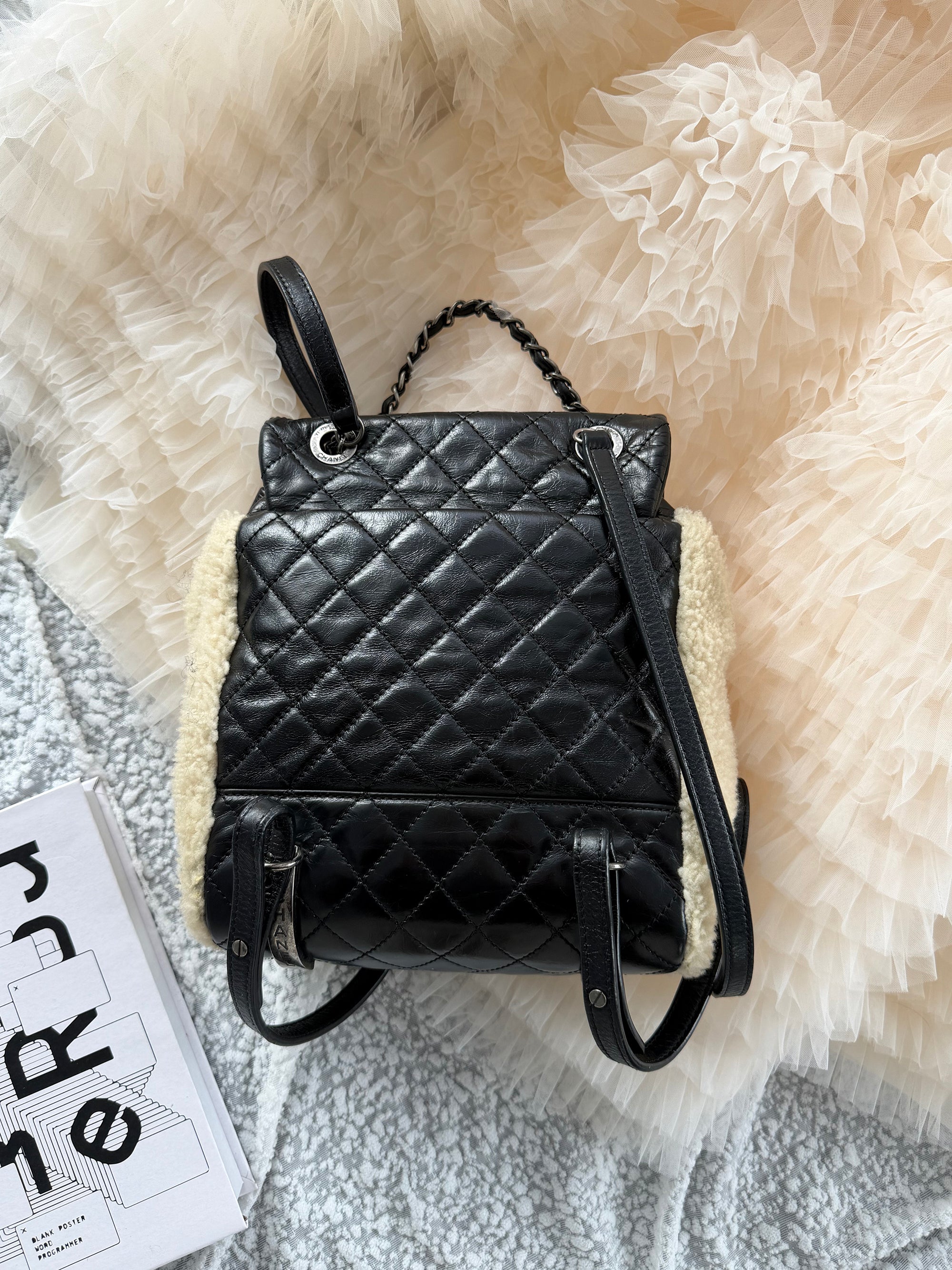 Chanel Salzburg Collection Shearling patchwork waxed leather backpack