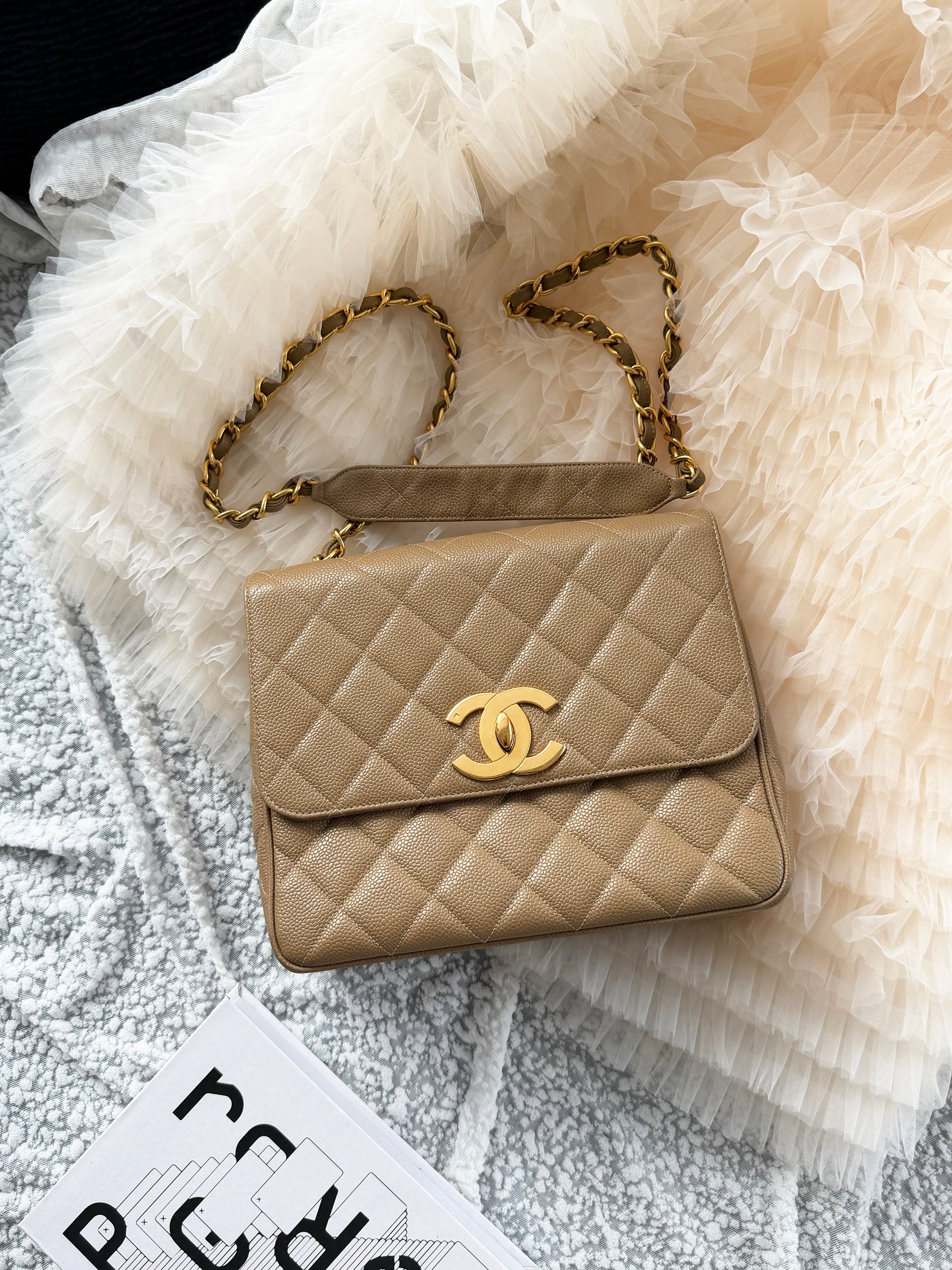 Chanel Victoria Beckham Inspired Caviar Leather Shoulder Bag with big CC Logo