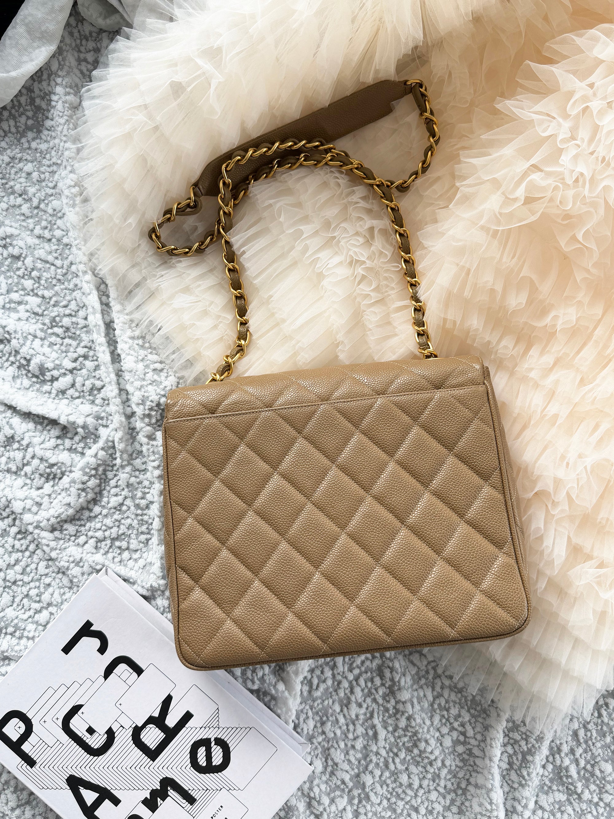 Chanel Victoria Beckham Inspired Caviar Leather Shoulder Bag with big CC Logo