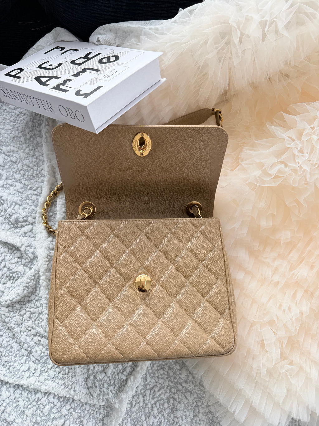 Chanel Victoria Beckham Inspired Caviar Leather Shoulder Bag with big CC Logo